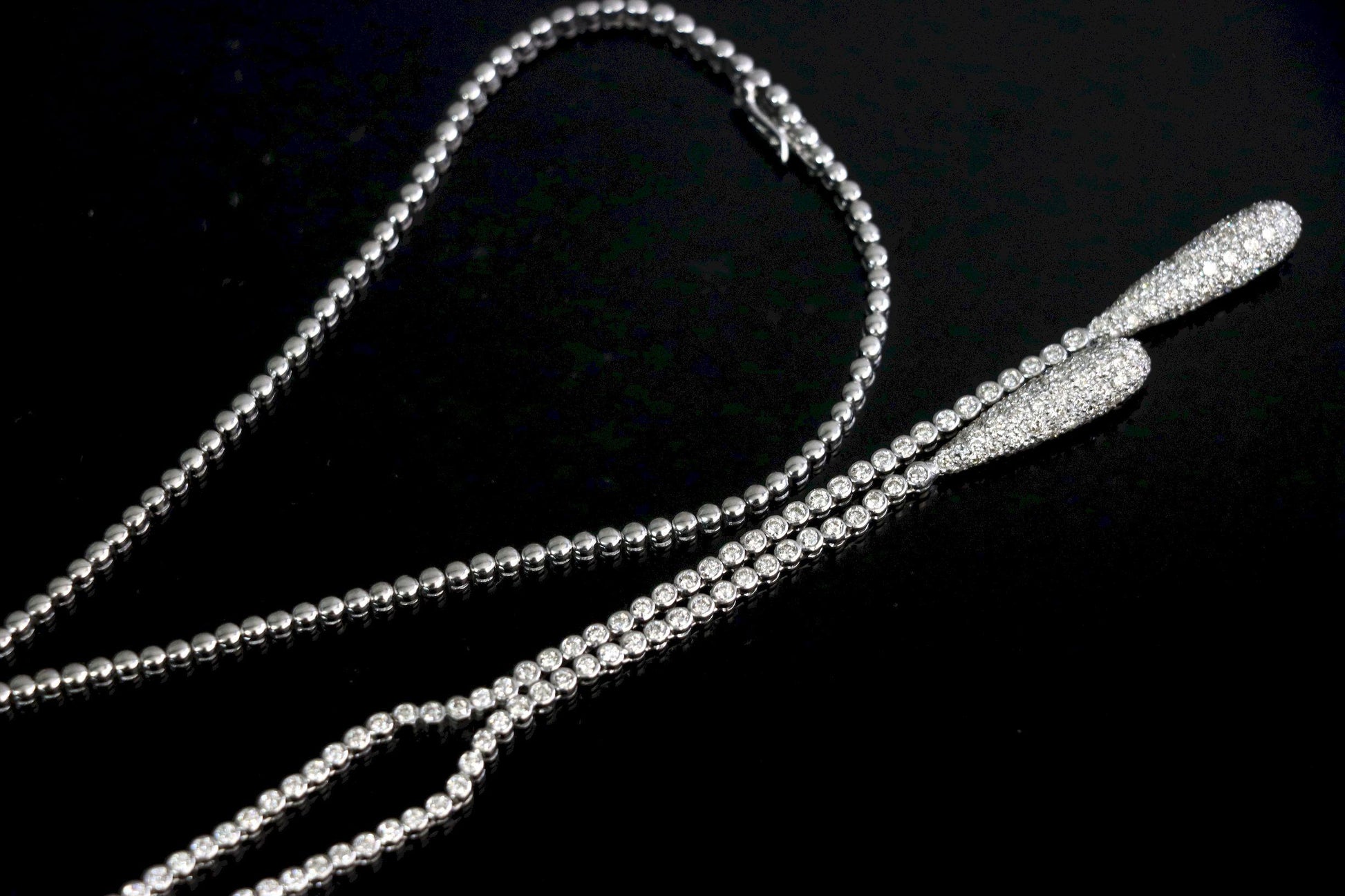 Vintage 18K White Gold Diamond Y-Drop Necklace