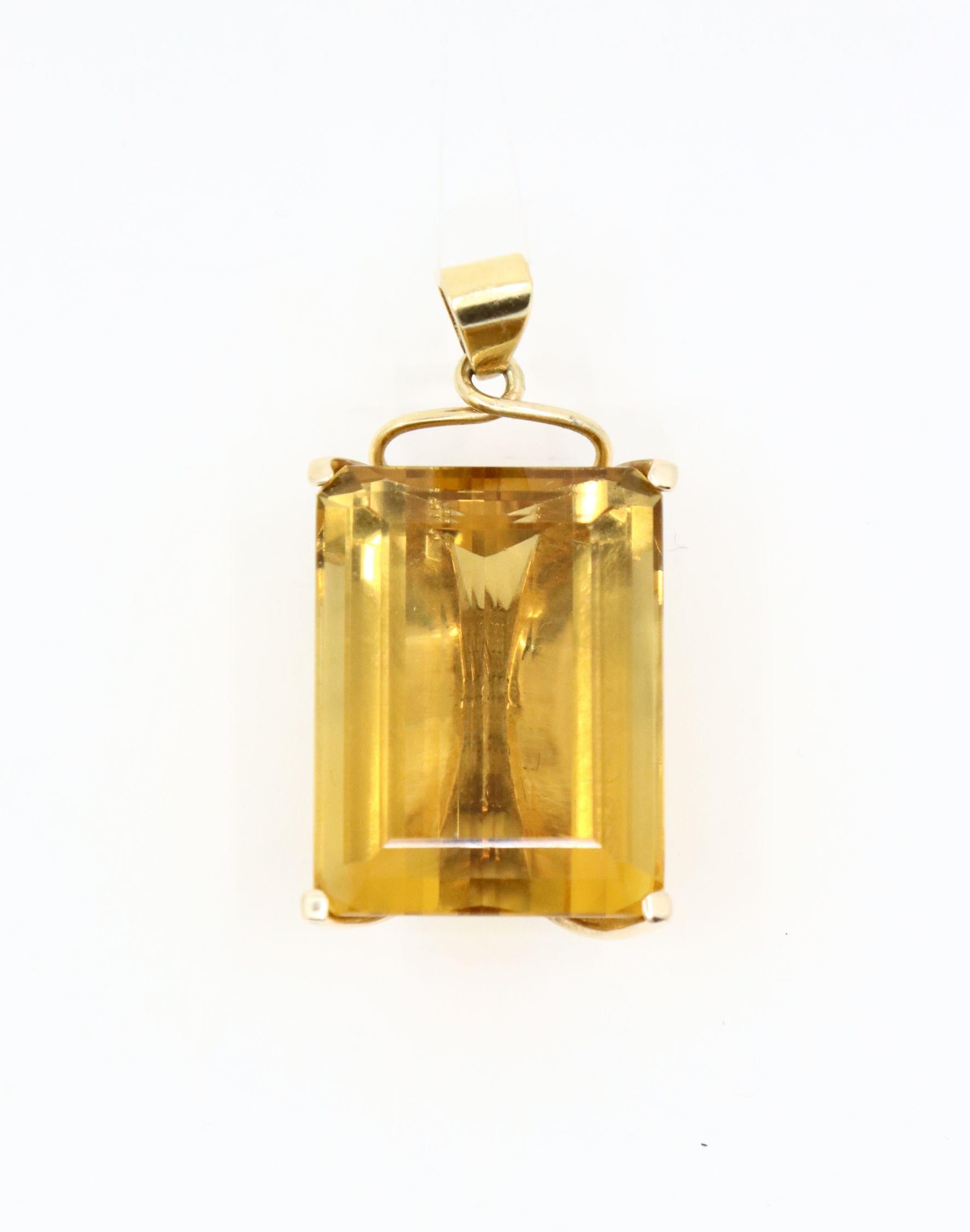 Vintage 14K Gold Emerald Cut Citrine Pendant