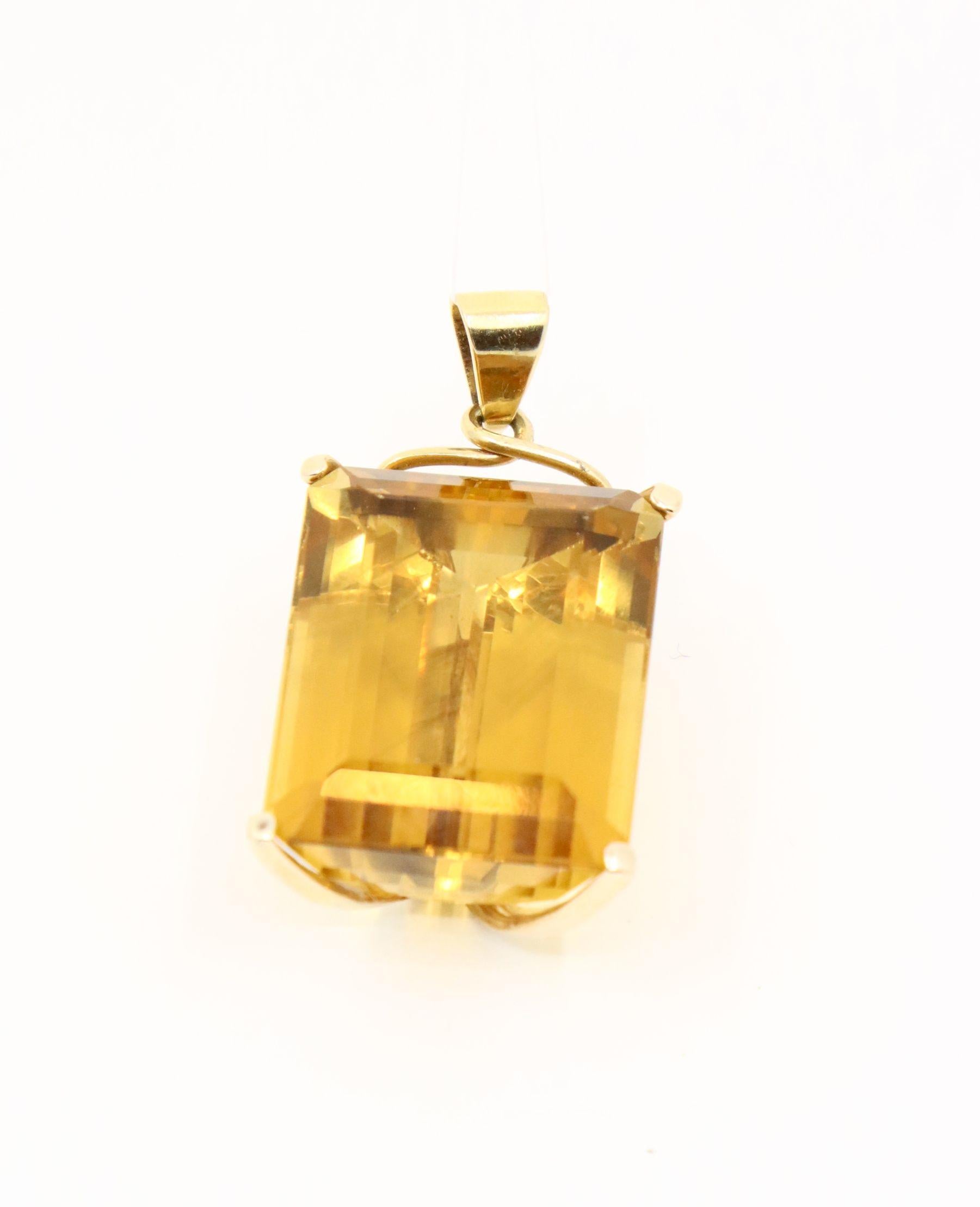 Vintage 14K Gold Emerald Cut Citrine Pendant