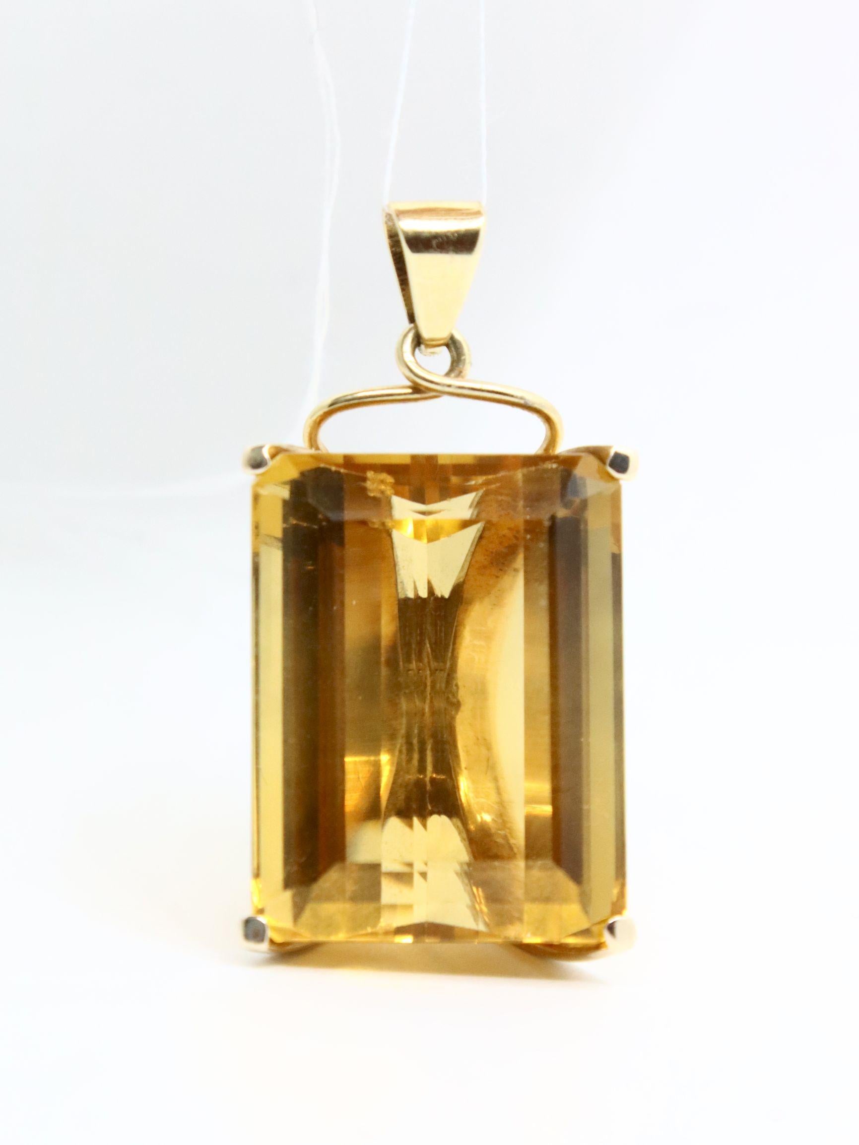 Vintage 14K Gold Emerald Cut Citrine Pendant