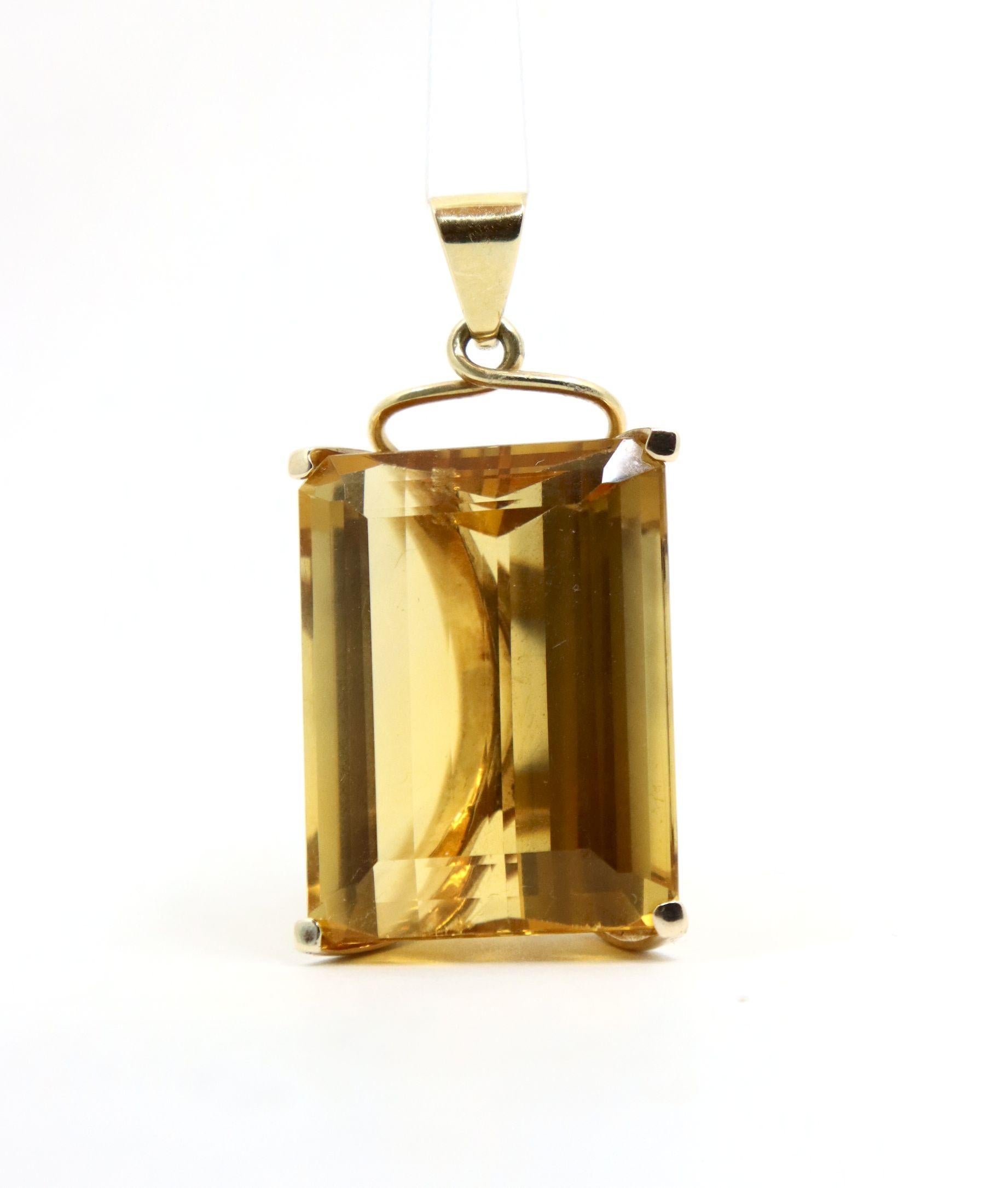 Vintage 14K Gold Emerald Cut Citrine Pendant