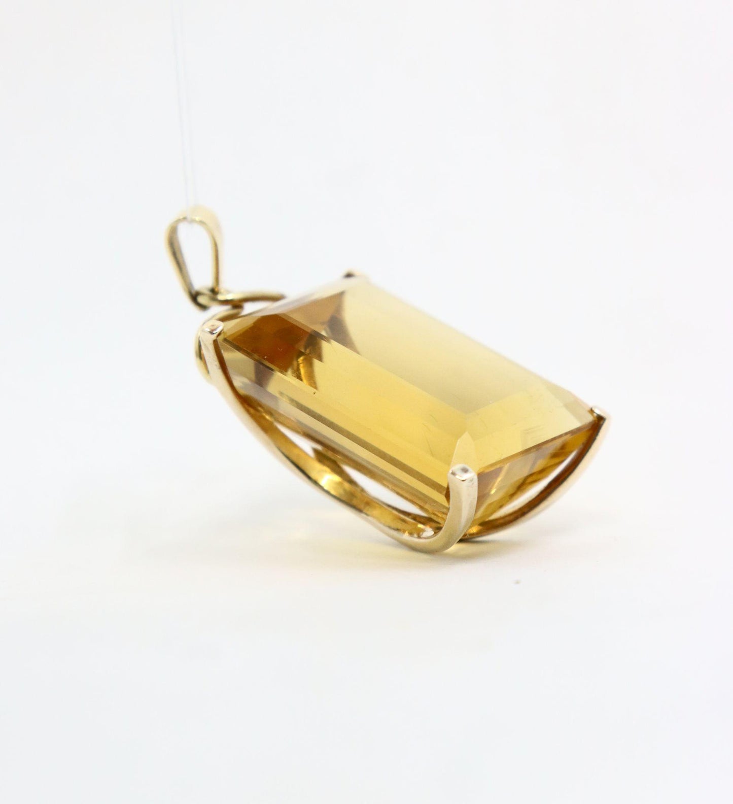 Vintage 14K Gold Emerald Cut Citrine Pendant