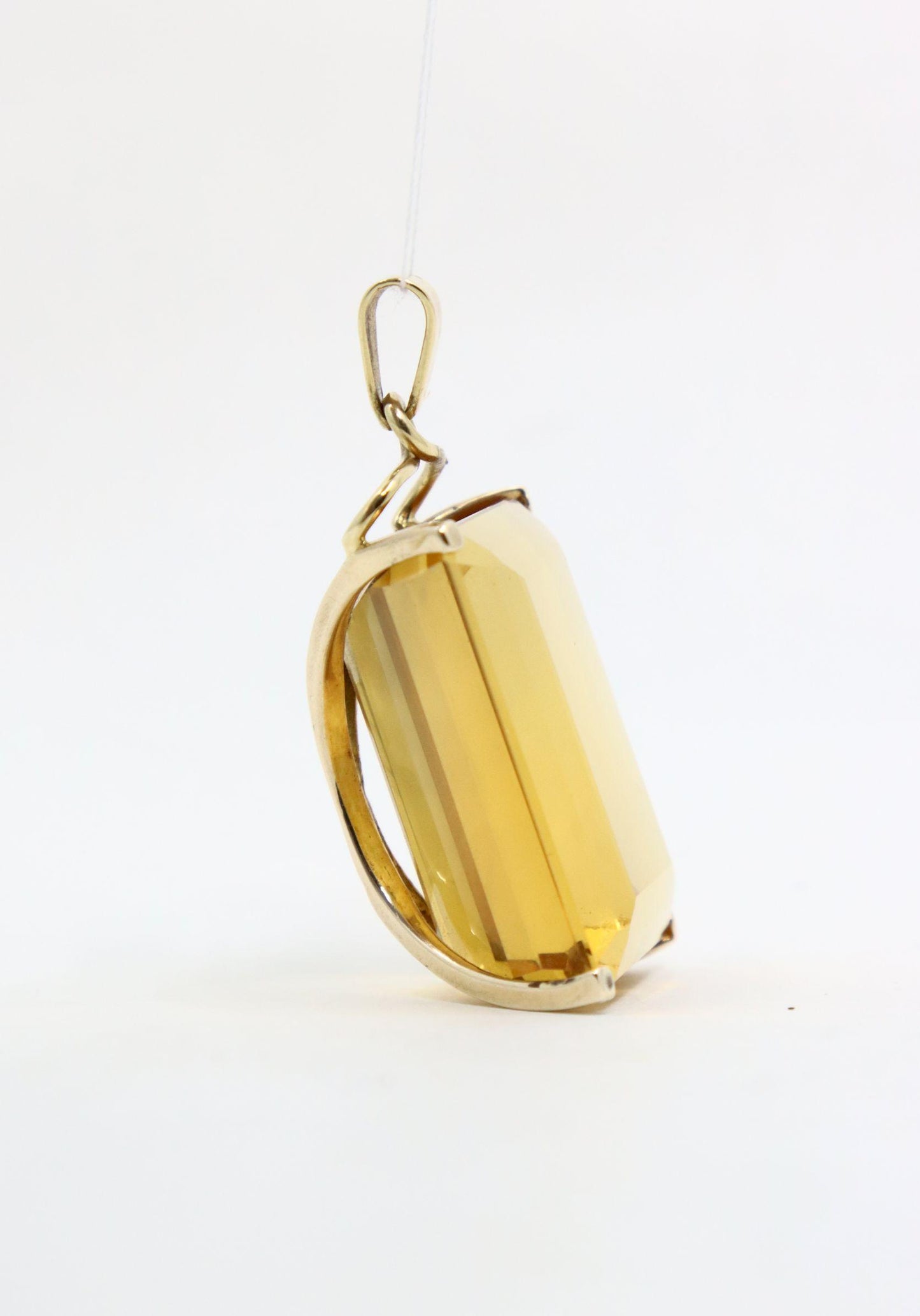 Vintage 14K Gold Emerald Cut Citrine Pendant