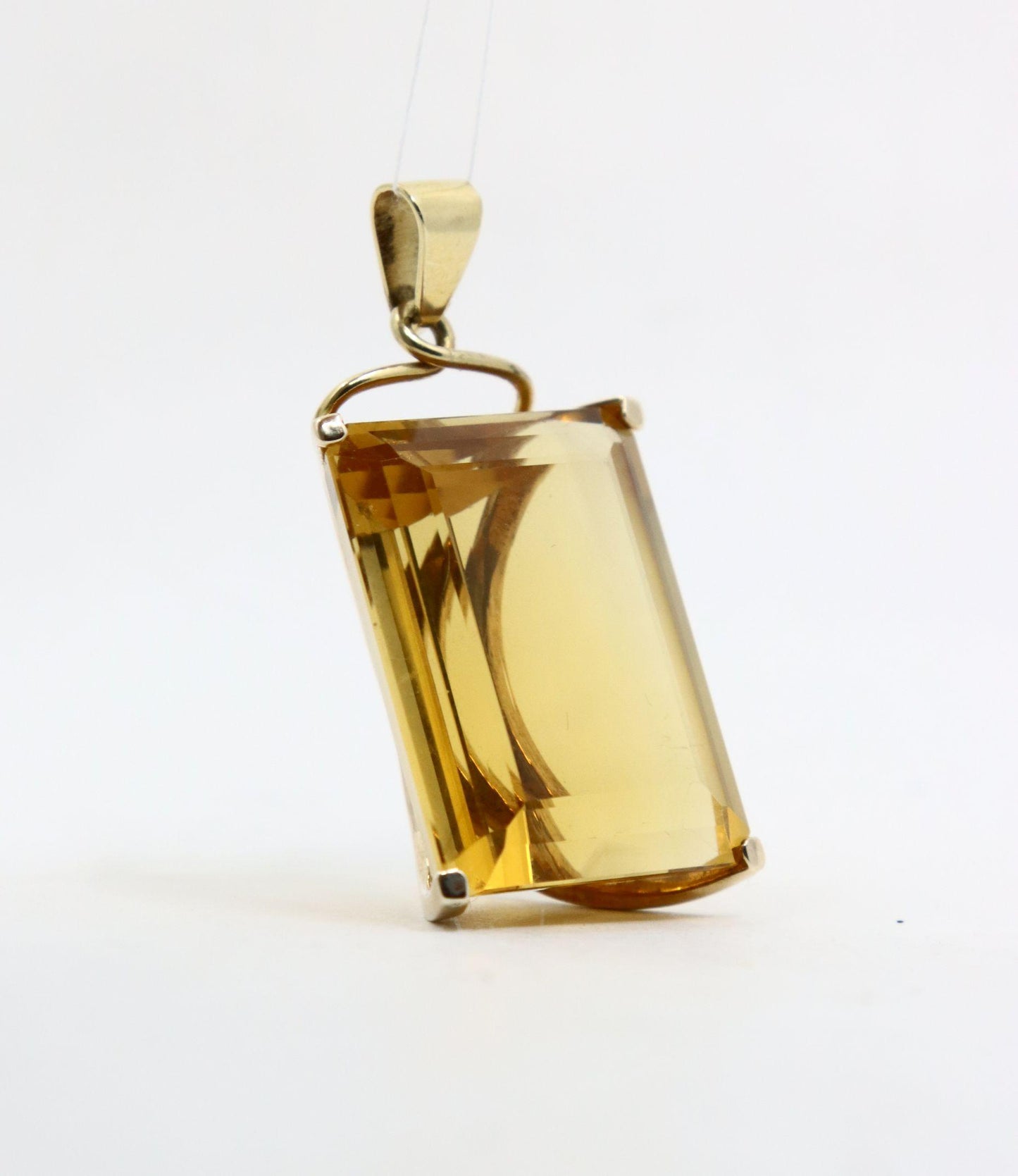 Vintage 14K Gold Emerald Cut Citrine Pendant