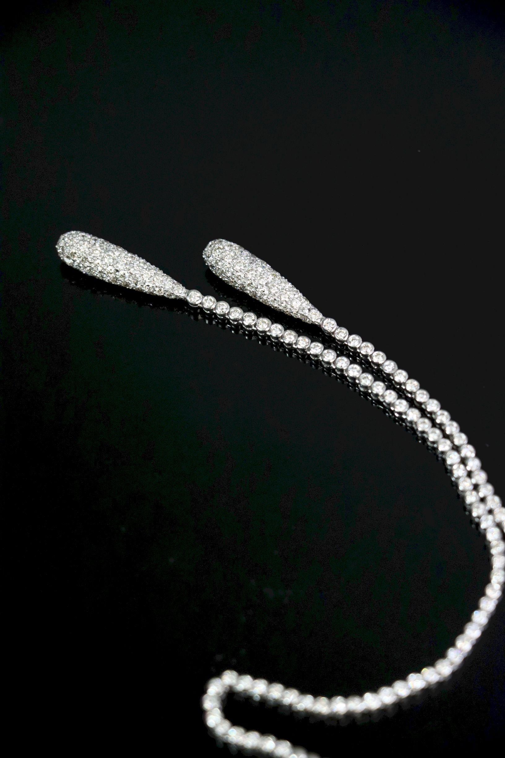 Vintage 18K White Gold Diamond Y-Drop Necklace