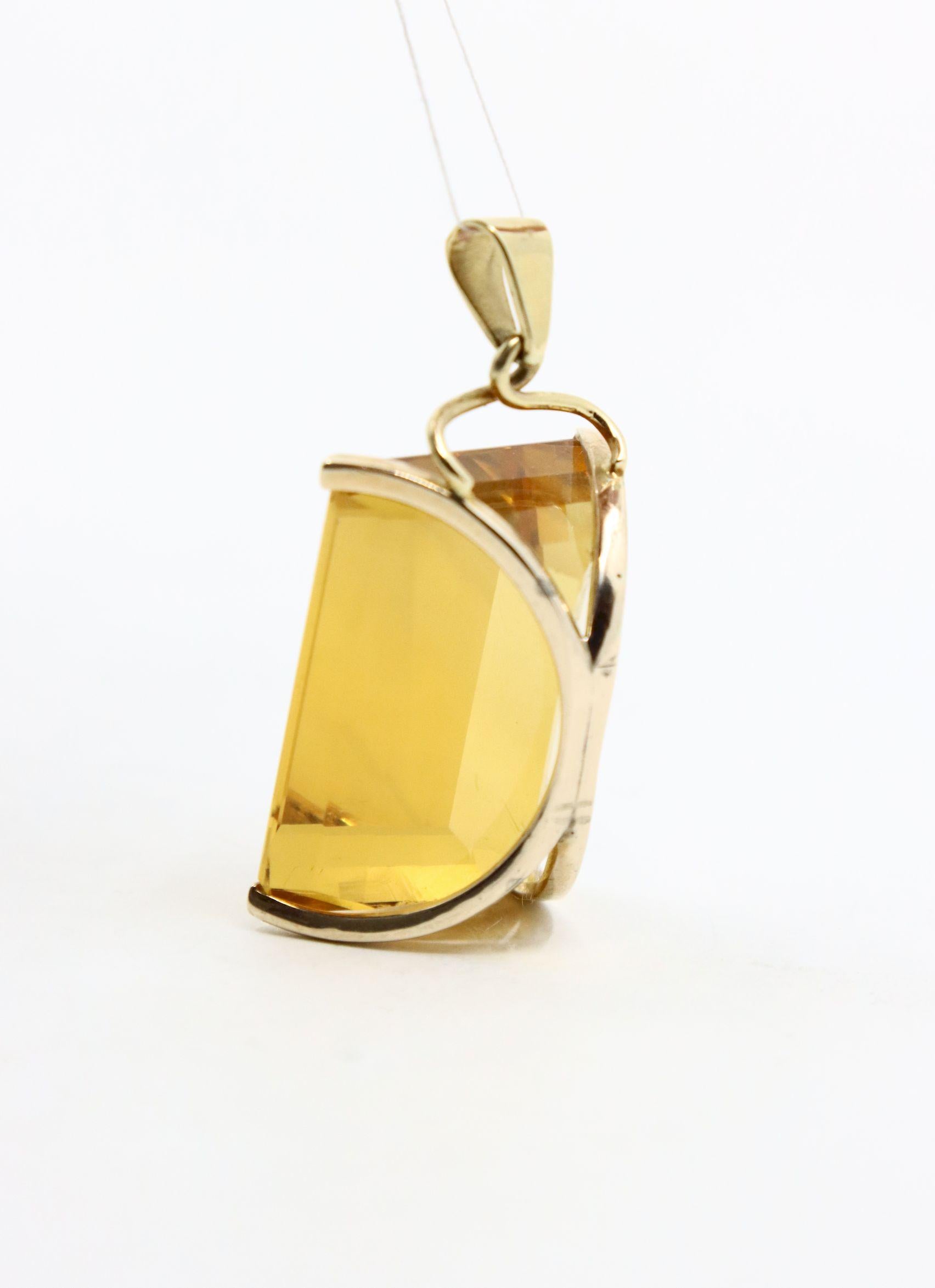 Vintage 14K Gold Emerald Cut Citrine Pendant