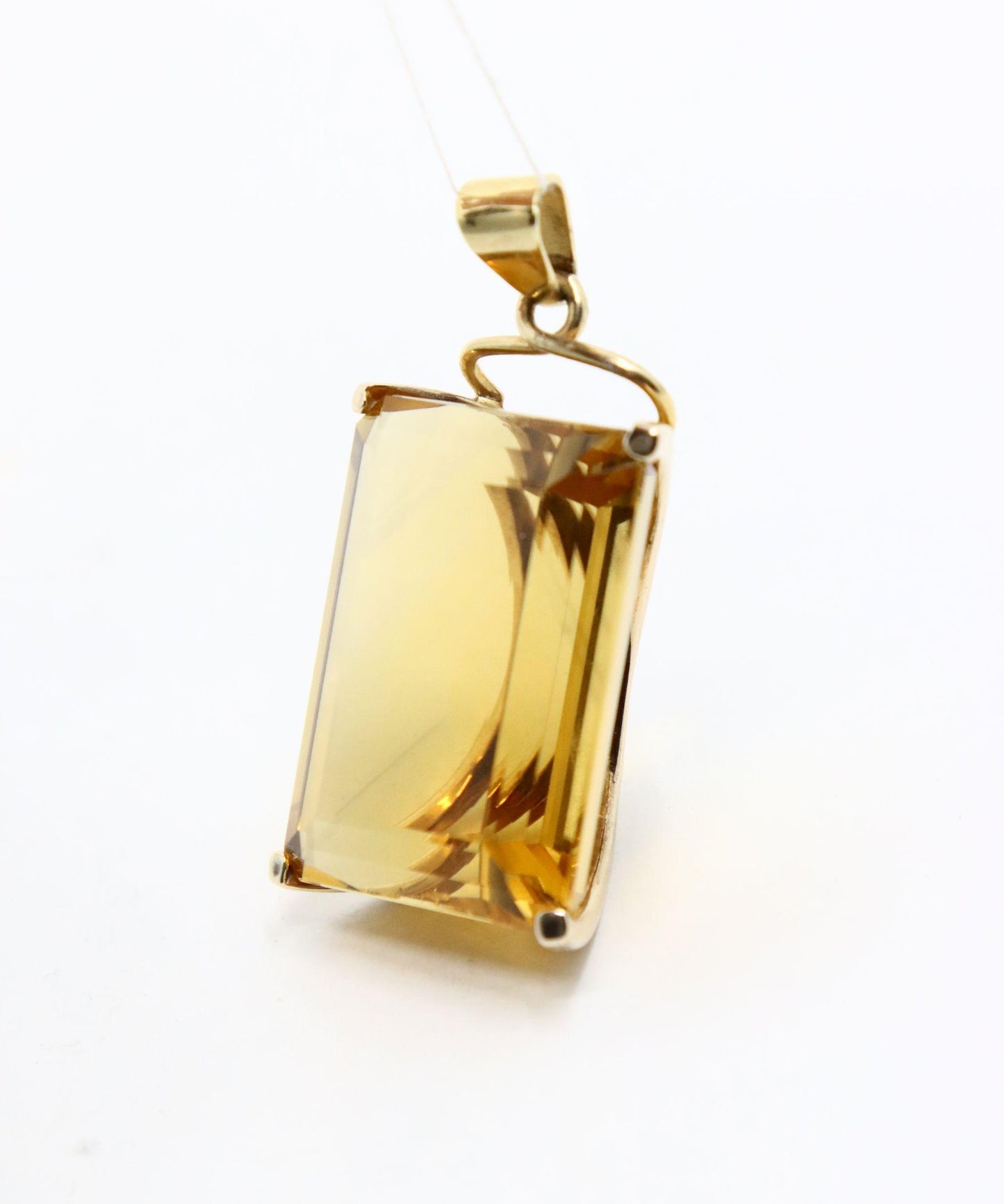 Vintage 14K Gold Emerald Cut Citrine Pendant