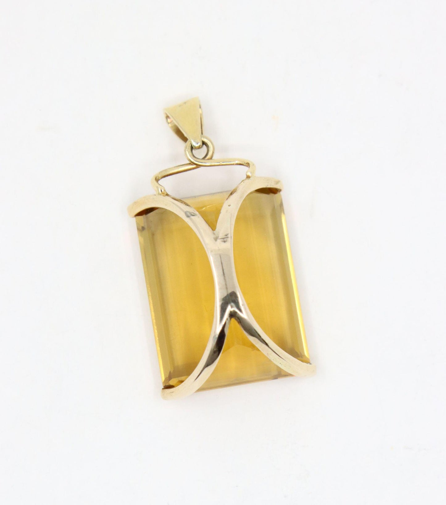 Vintage 14K Gold Emerald Cut Citrine Pendant