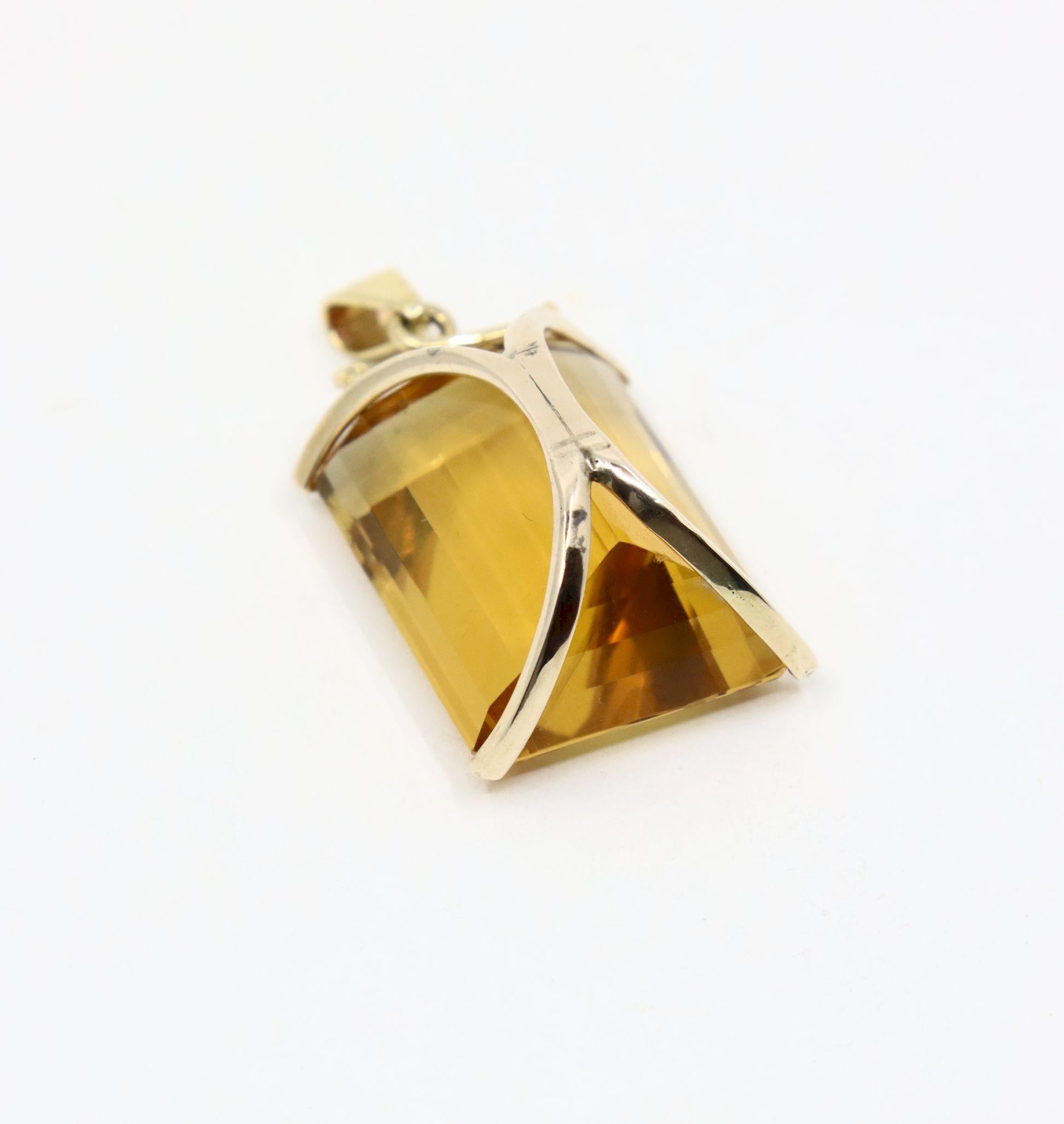 Vintage 14K Gold Emerald Cut Citrine Pendant