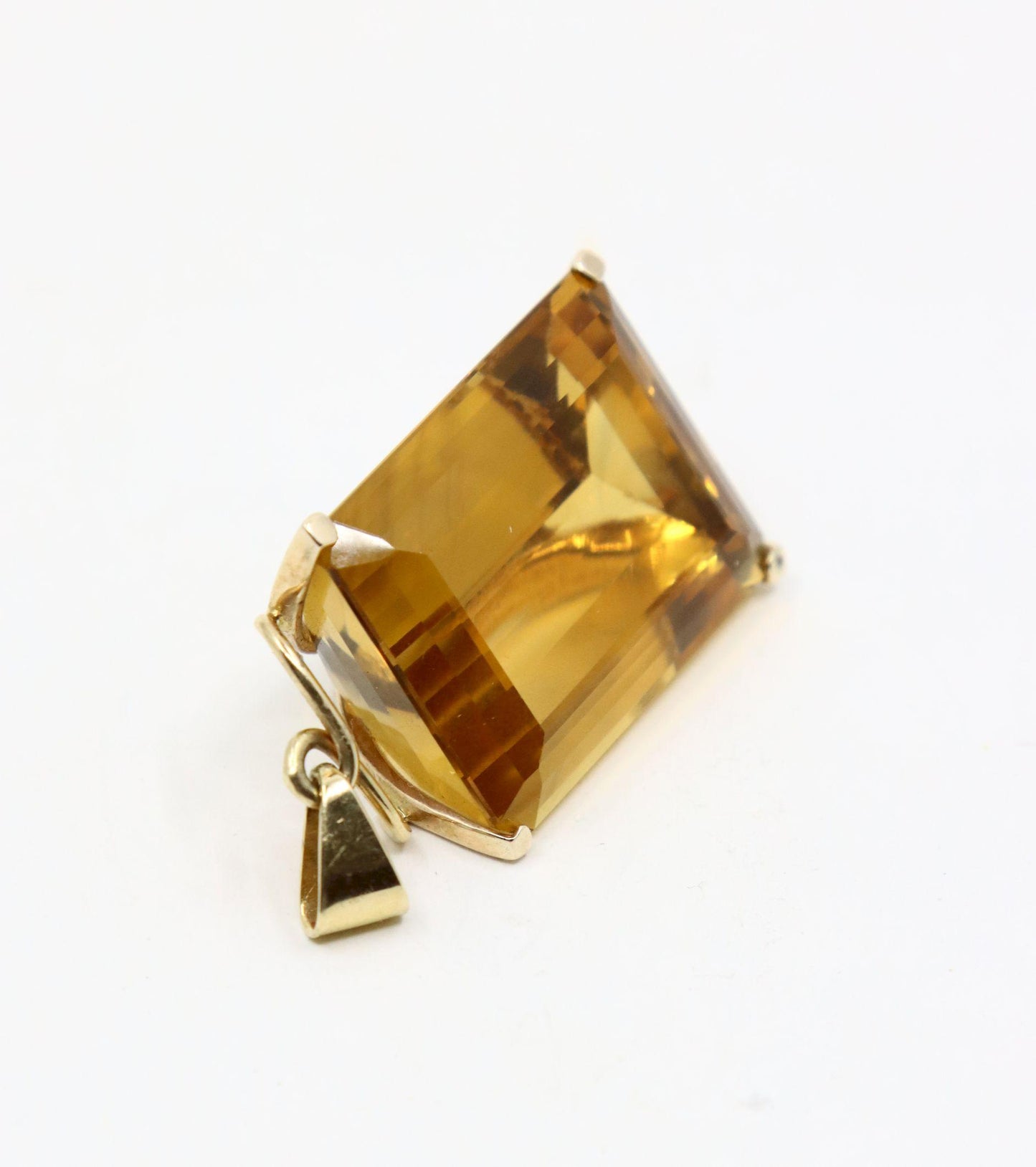 Vintage 14K Gold Emerald Cut Citrine Pendant