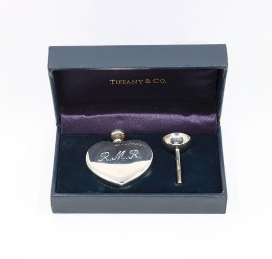 Tiffany & Co. Sterling Silver Heart Shape Perfume Bottle & Funnel