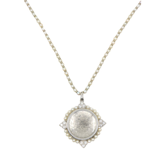 Rare Art Deco Platinum Natural Pearl Diamond Locket Pendant Necklace