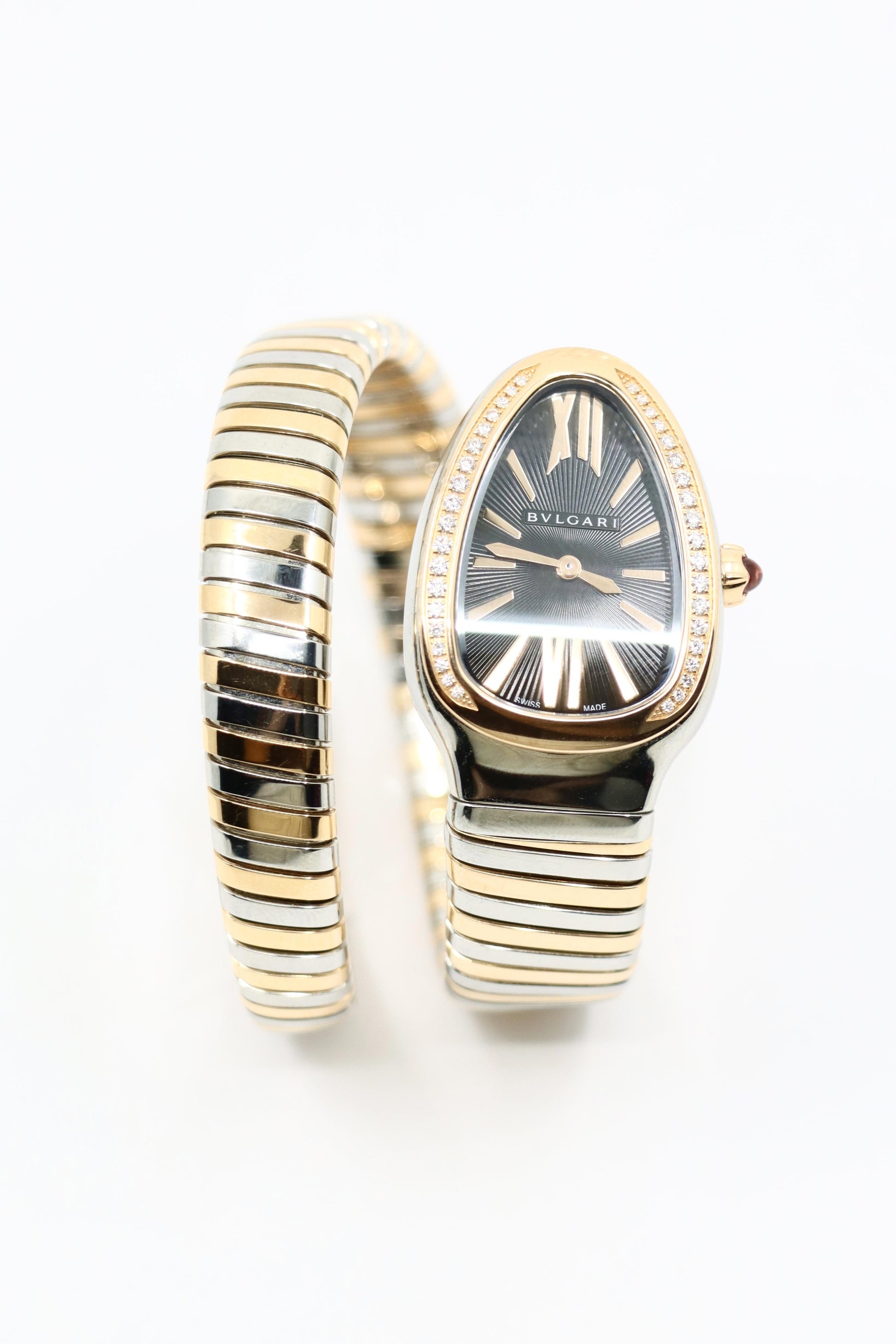 Bulgari Serpenti Tubogas 18K Rose Gold Stainless Diamond Single Twist Watch