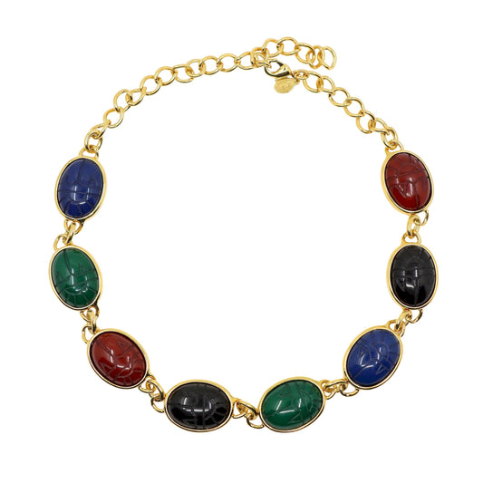 Vintage KJL Gold Tone Muti-Color Resin Chain Necklace