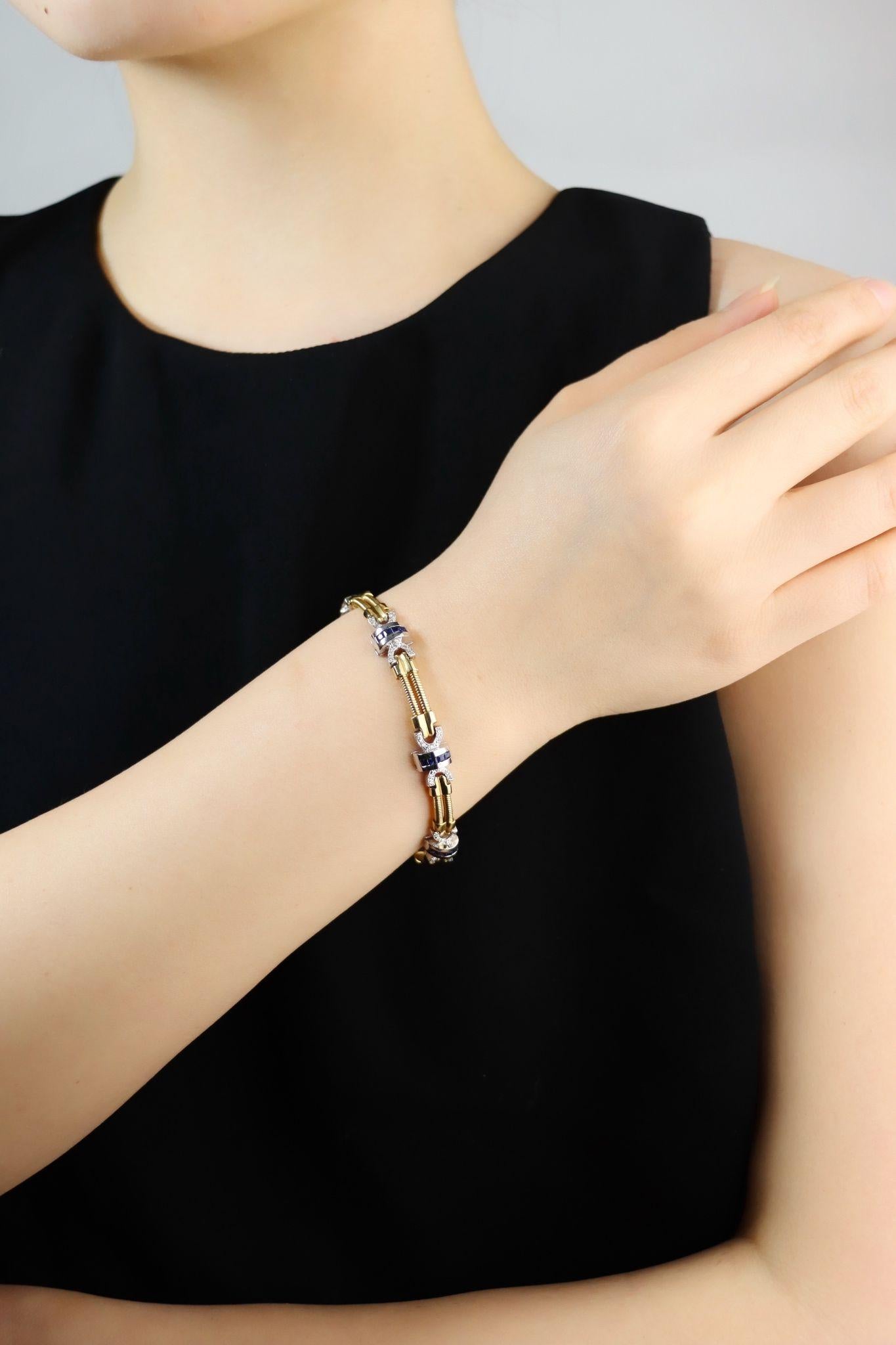 Vintage 14K Yellow & White Gold Diamond Sapphire Bracelet