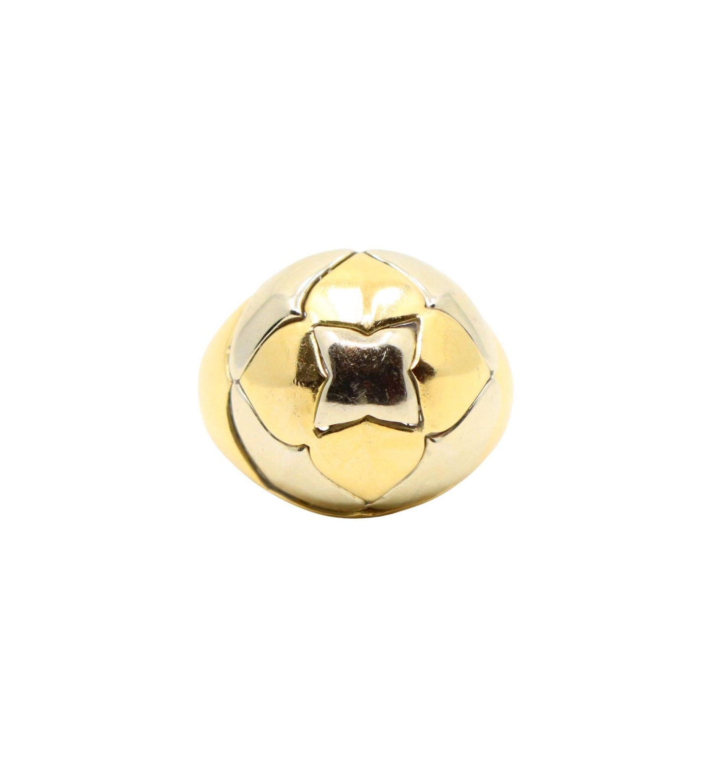 Vintage Bulgari 18K Yellow & White Gold Roma Lotus Domed Cocktail Ring