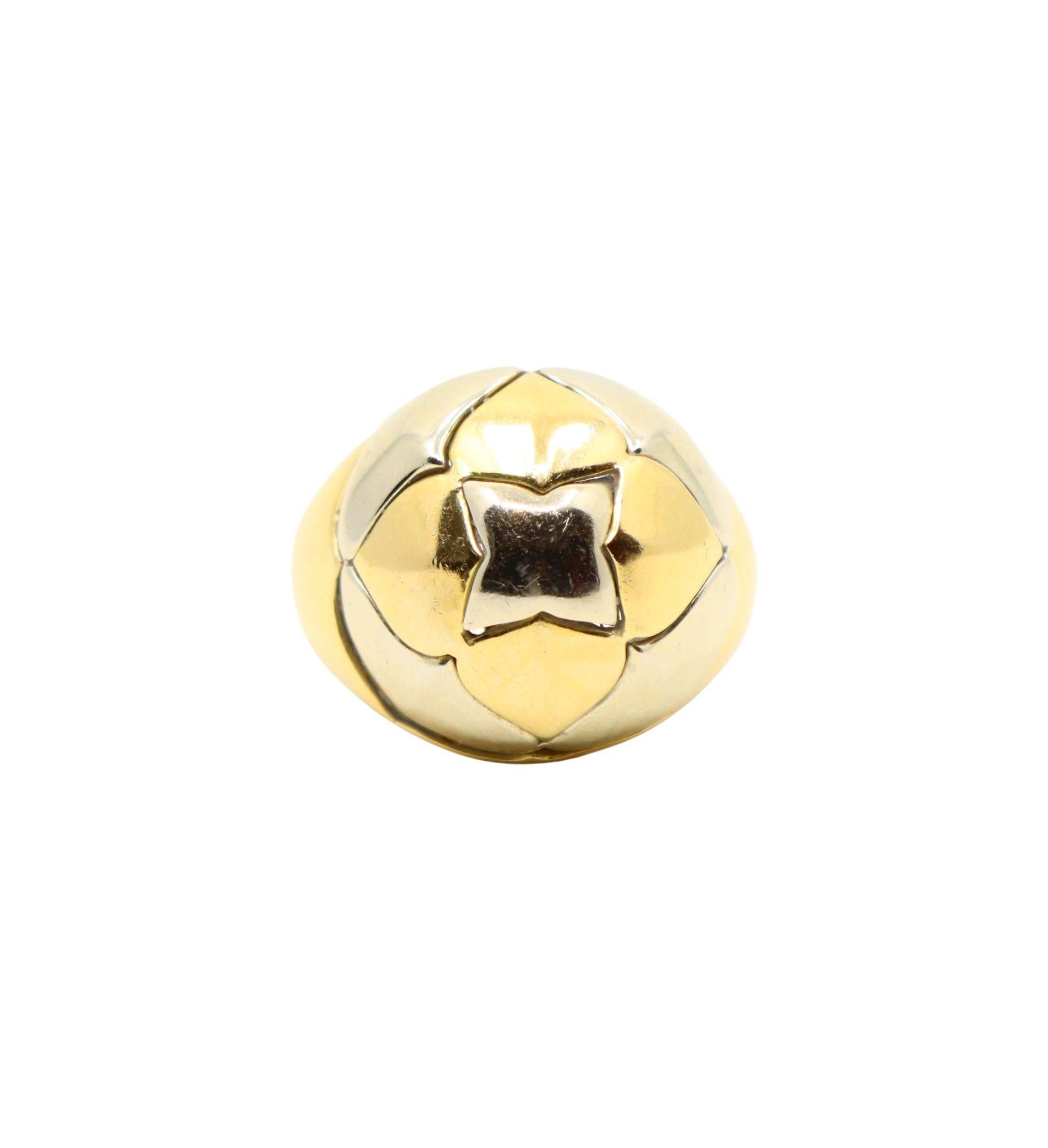 Vintage Bulgari 18K Yellow & White Gold Roma Lotus Domed Cocktail Ring