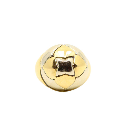 Vintage Bulgari 18K Yellow & White Gold Roma Lotus Domed Cocktail Ring