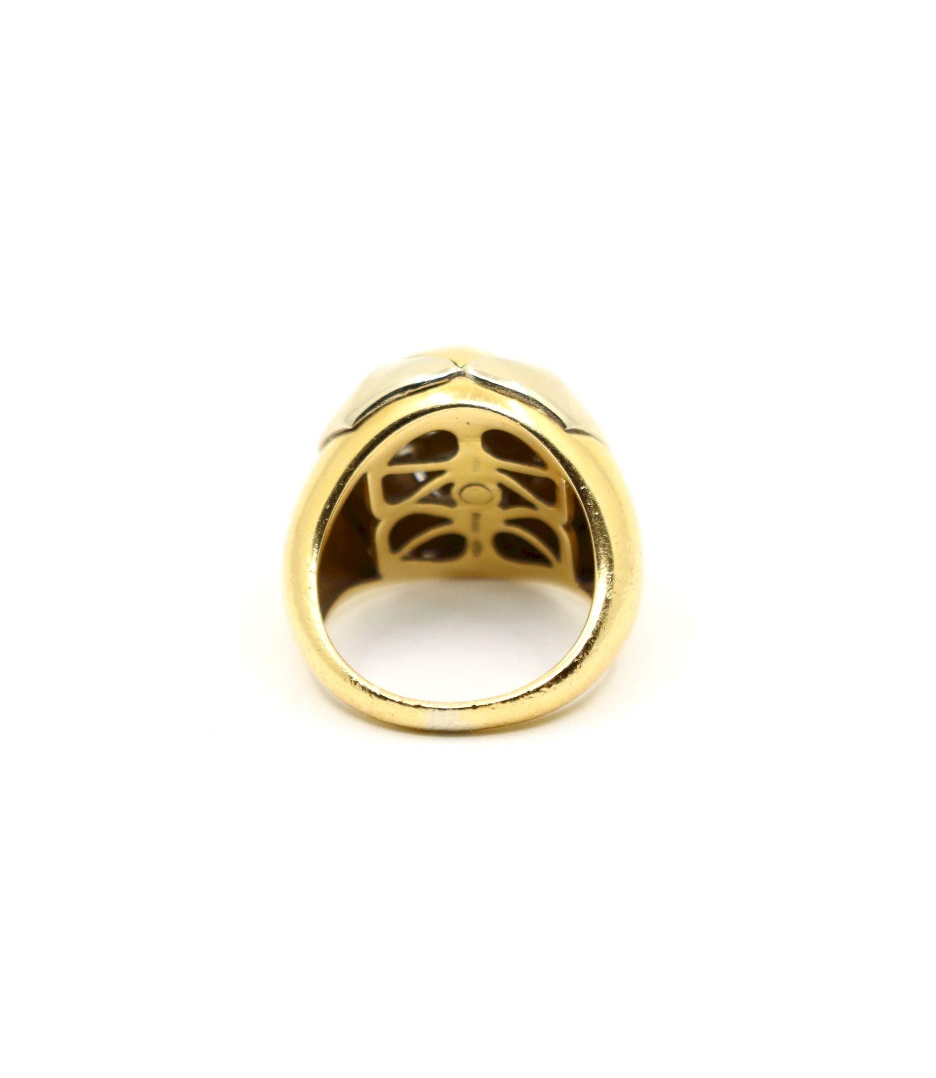 Vintage Bulgari 18K Yellow & White Gold Roma Lotus Domed Cocktail Ring