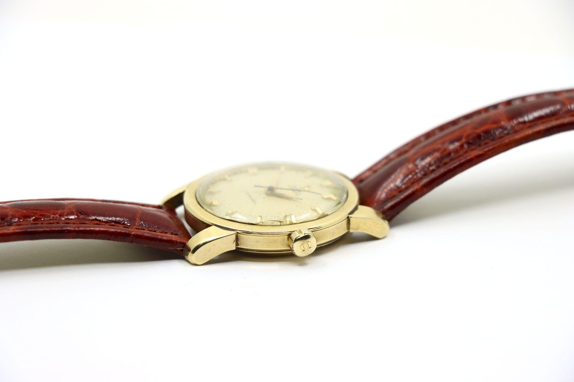 Vintage Omega 14K Gold Automatic Seamaster Brown Leather Watch