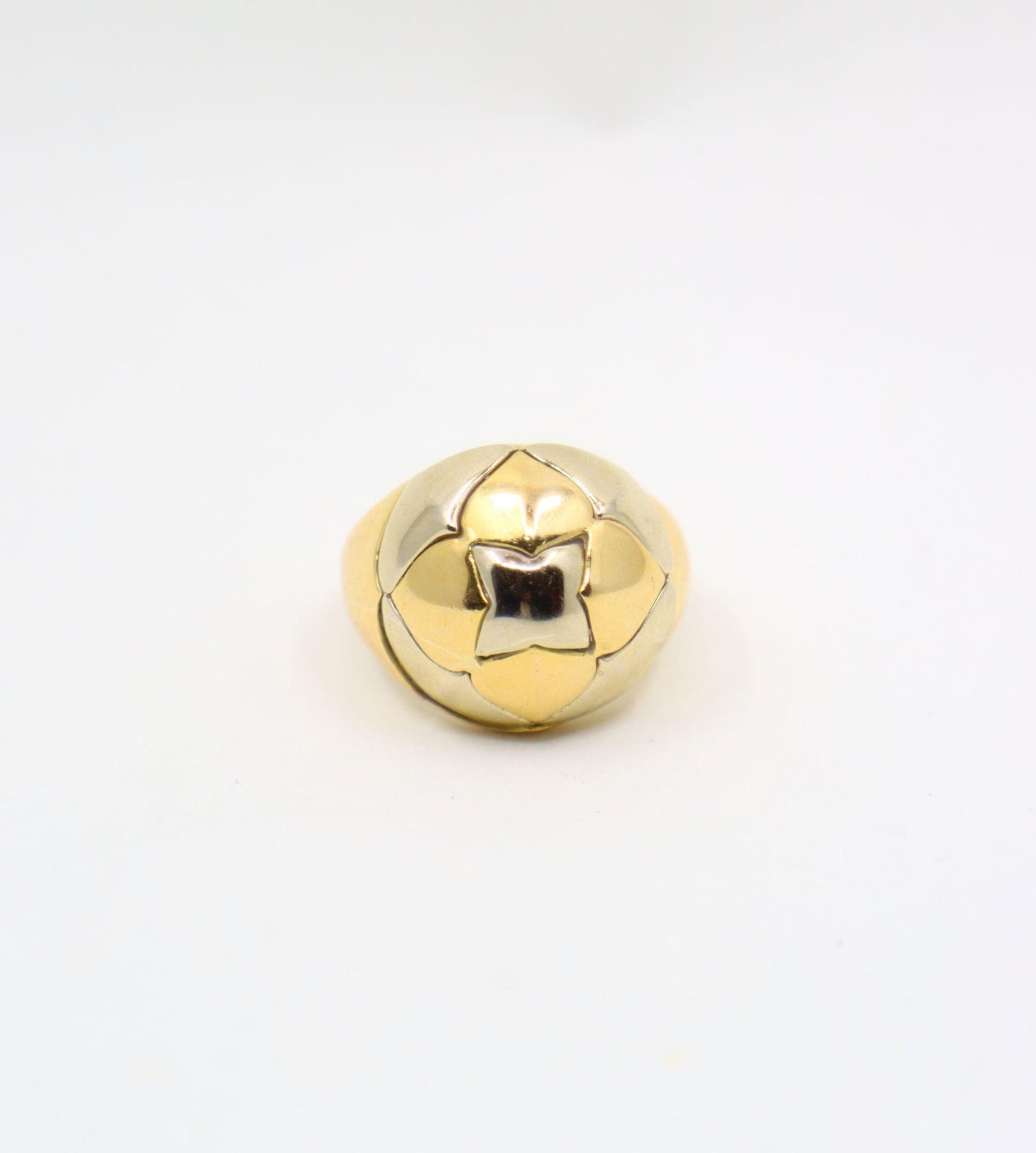 Vintage Bulgari 18K Yellow & White Gold Roma Lotus Domed Cocktail Ring