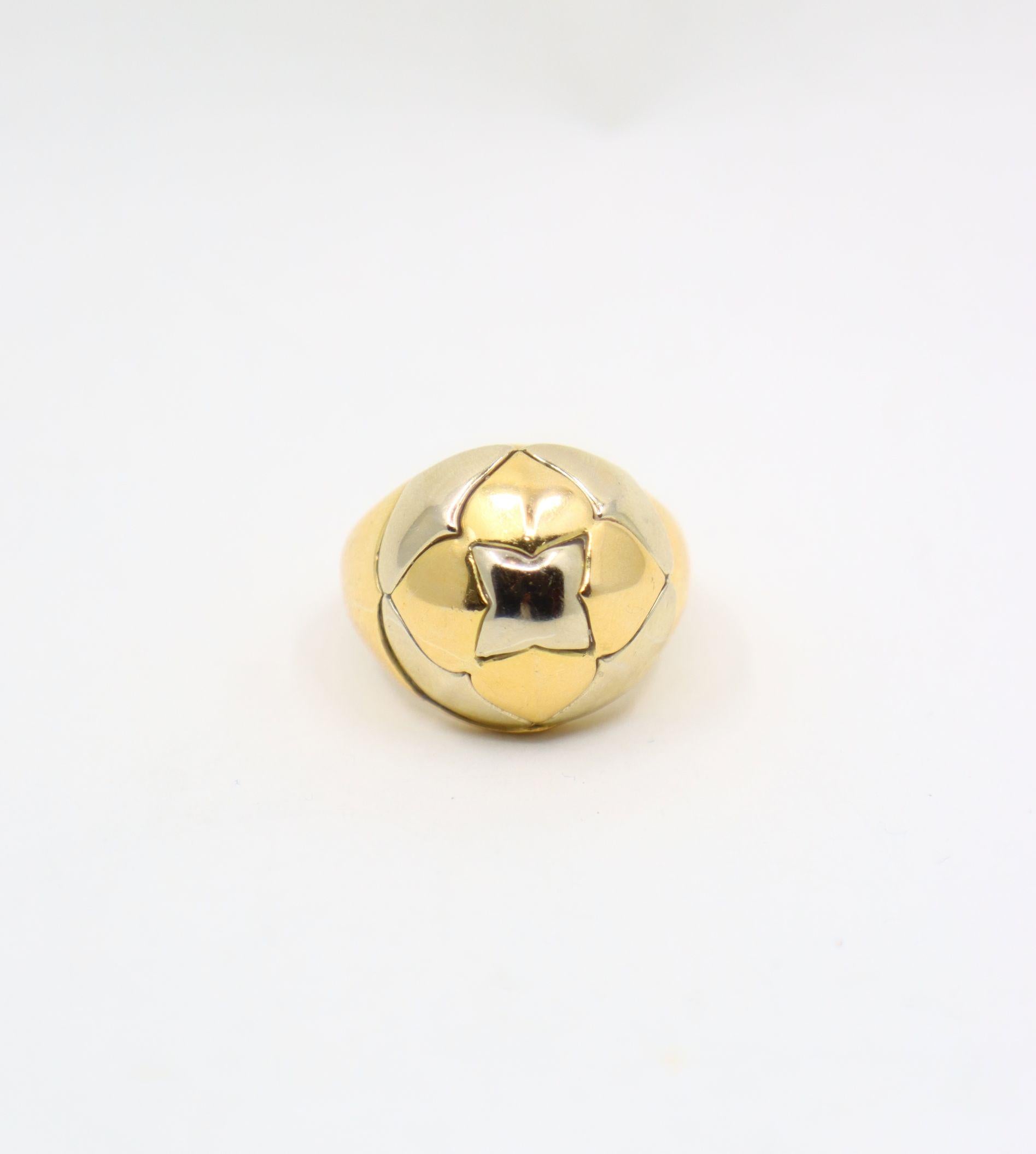 Vintage Bulgari 18K Yellow & White Gold Roma Lotus Domed Cocktail Ring