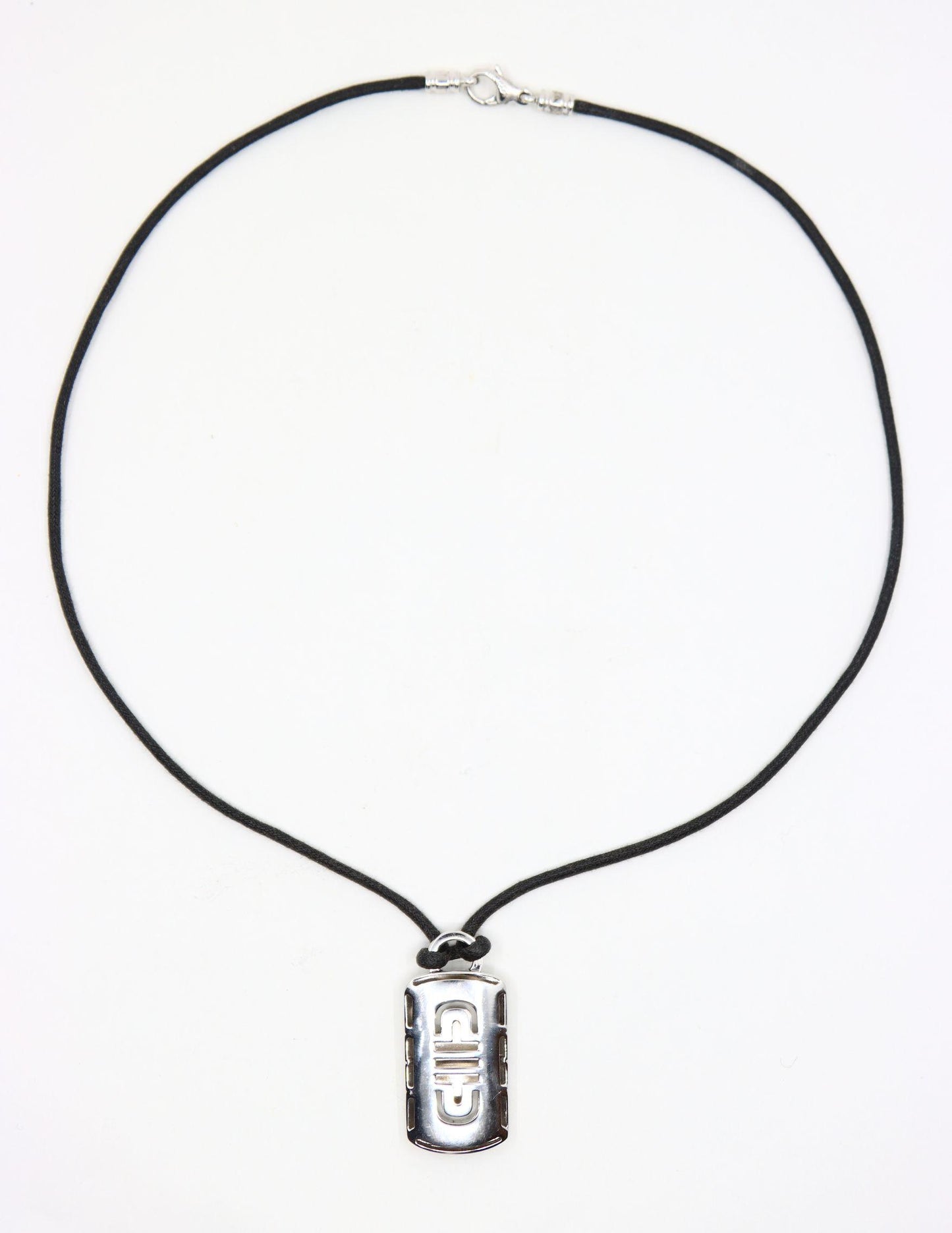 BVLGARI 18K White Gold Parentesi Pendant Leather Cord Necklace