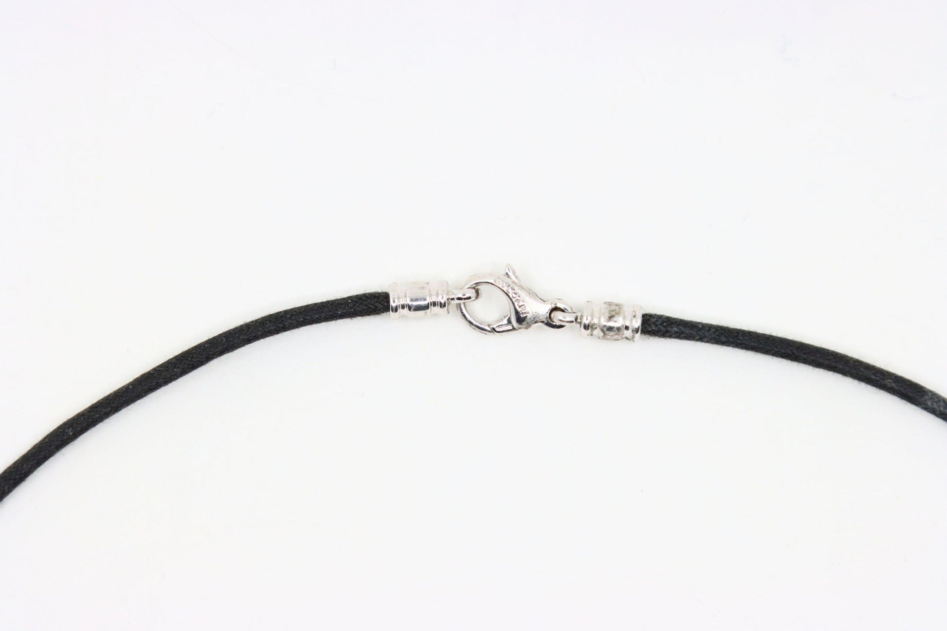 BVLGARI 18K White Gold Parentesi Pendant Leather Cord Necklace