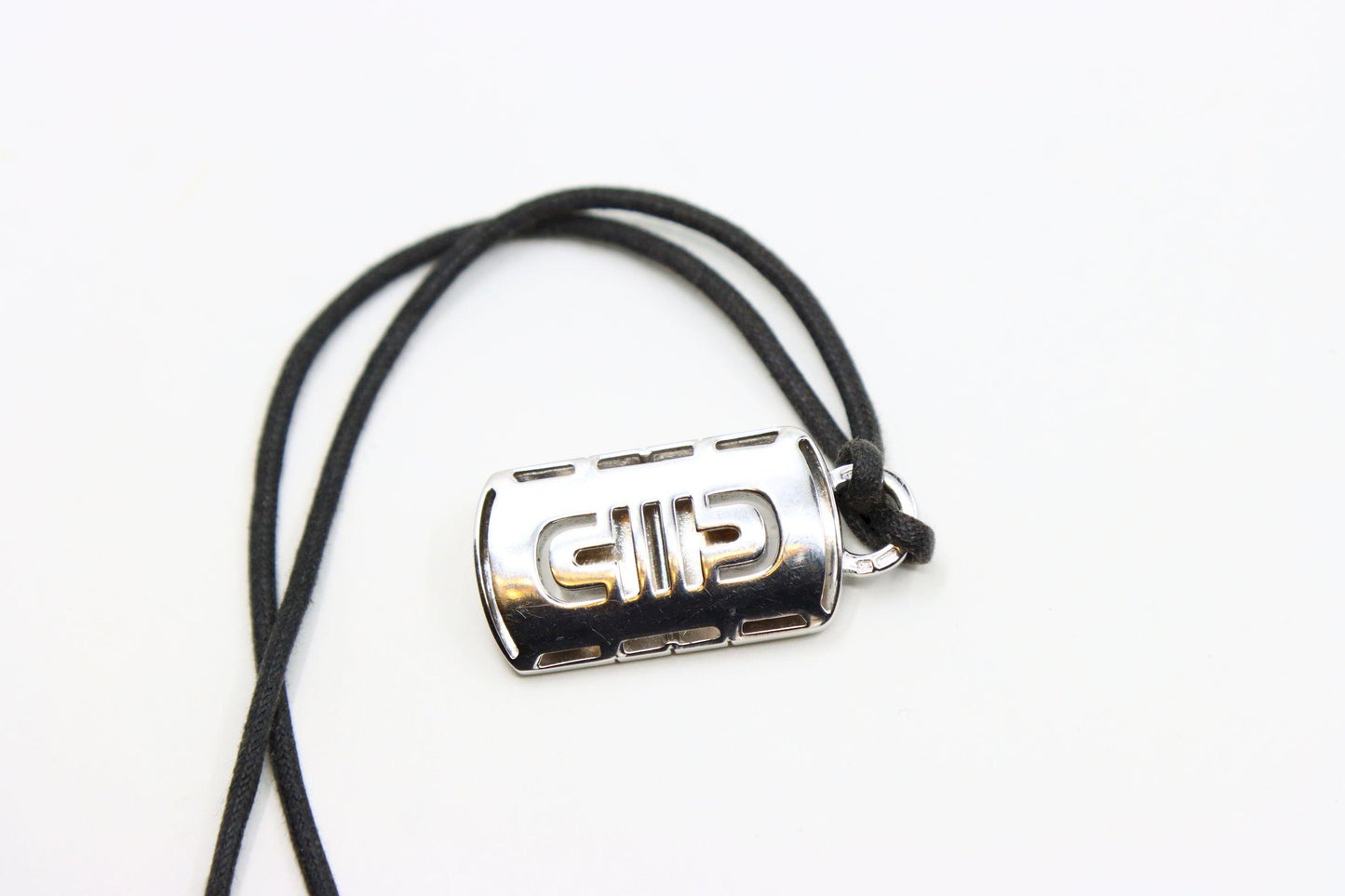 BVLGARI 18K White Gold Parentesi Pendant Leather Cord Necklace