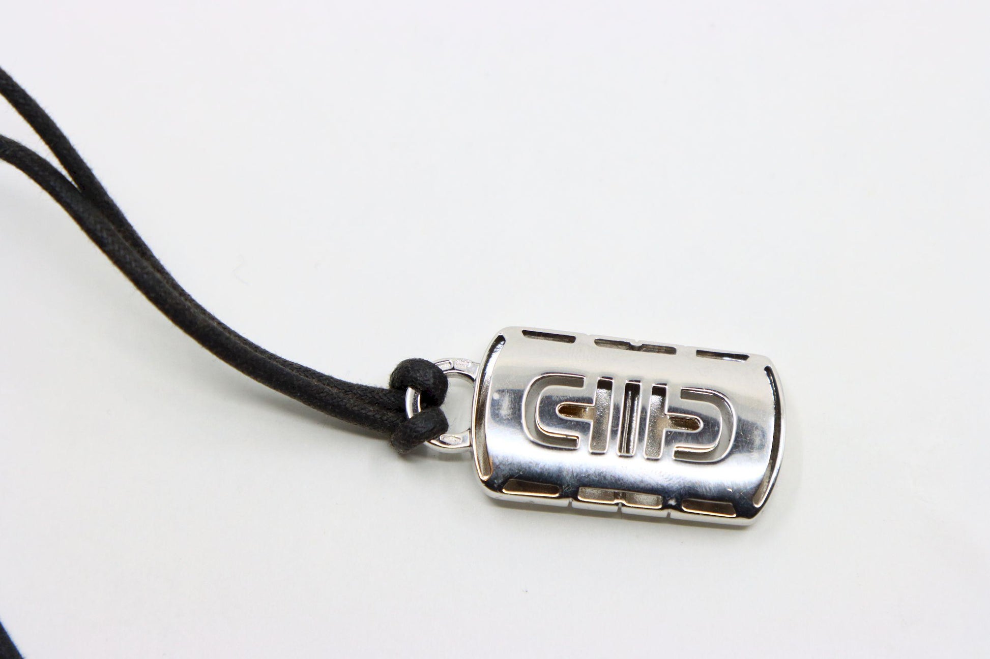 BVLGARI 18K White Gold Parentesi Pendant Leather Cord Necklace