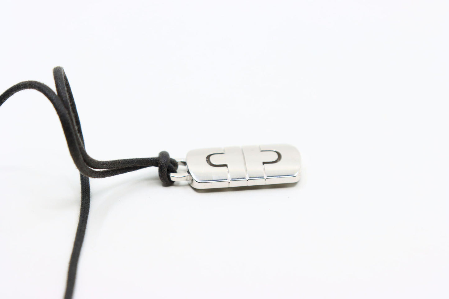 BVLGARI 18K White Gold Parentesi Pendant Leather Cord Necklace