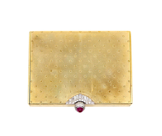 Antique Cartier 9CT Gold Diamond Ruby Compact Case