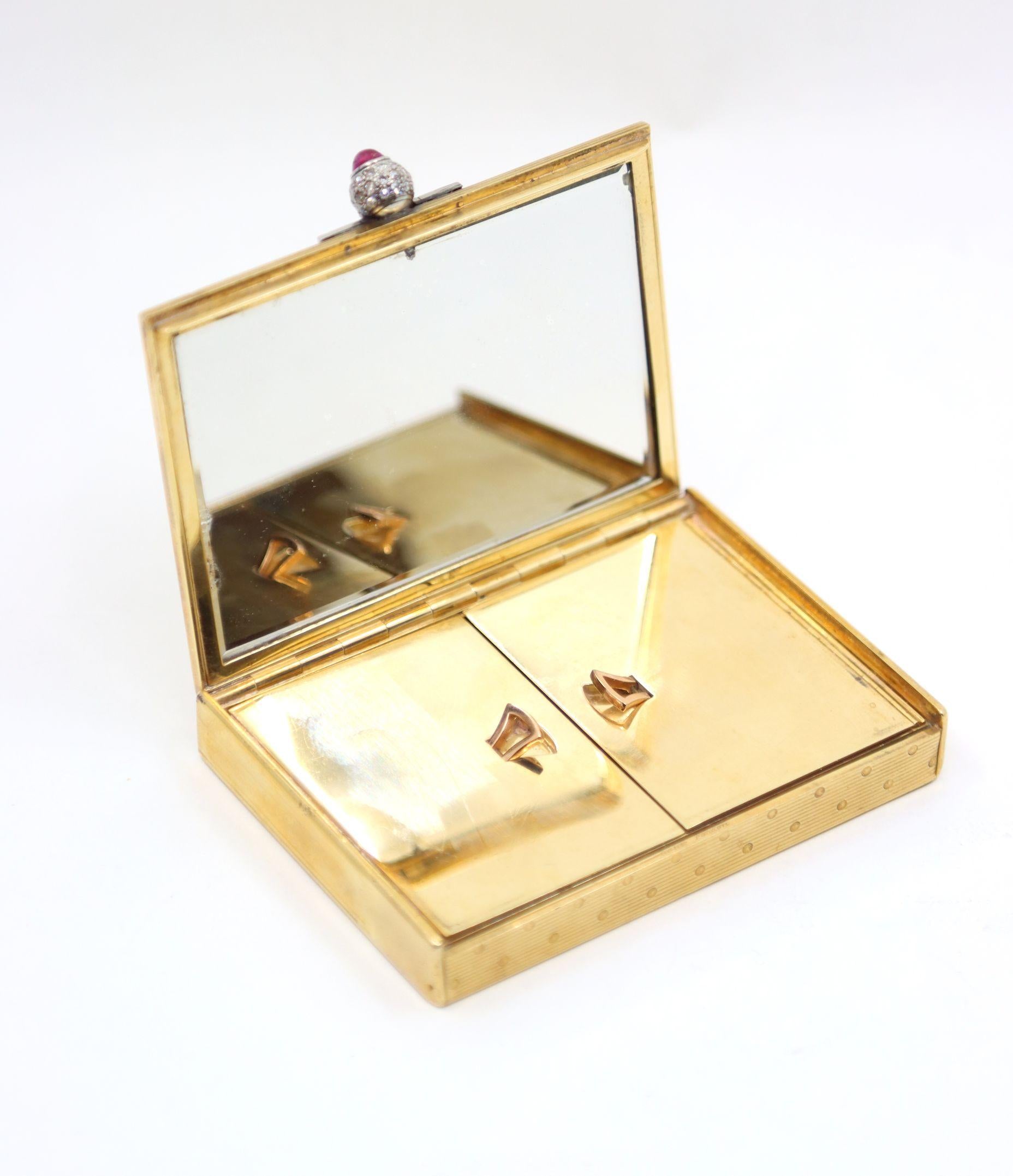 Antique Cartier 9CT Gold Diamond Ruby Compact Case