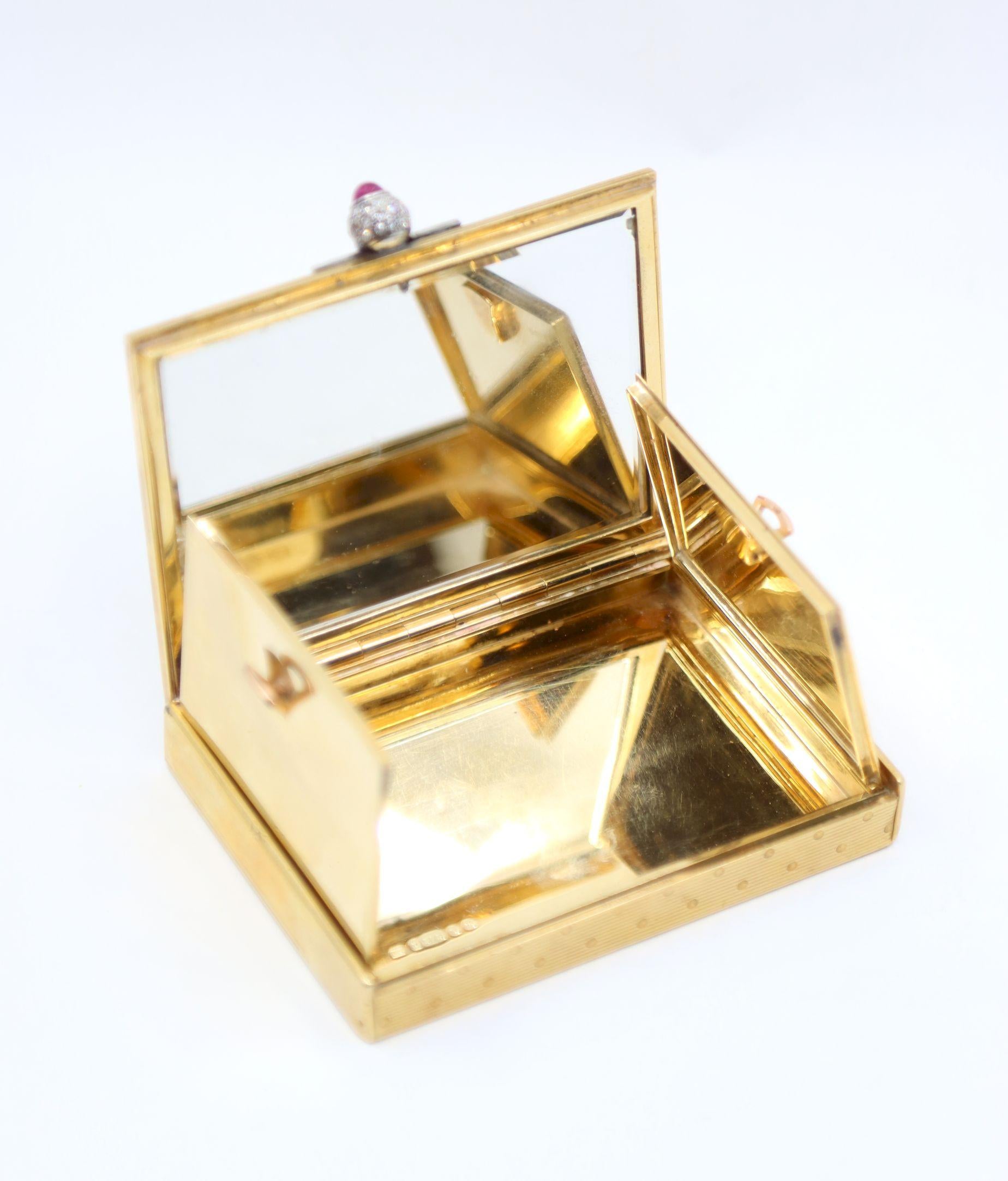 Antique Cartier 9CT Gold Diamond Ruby Compact Case