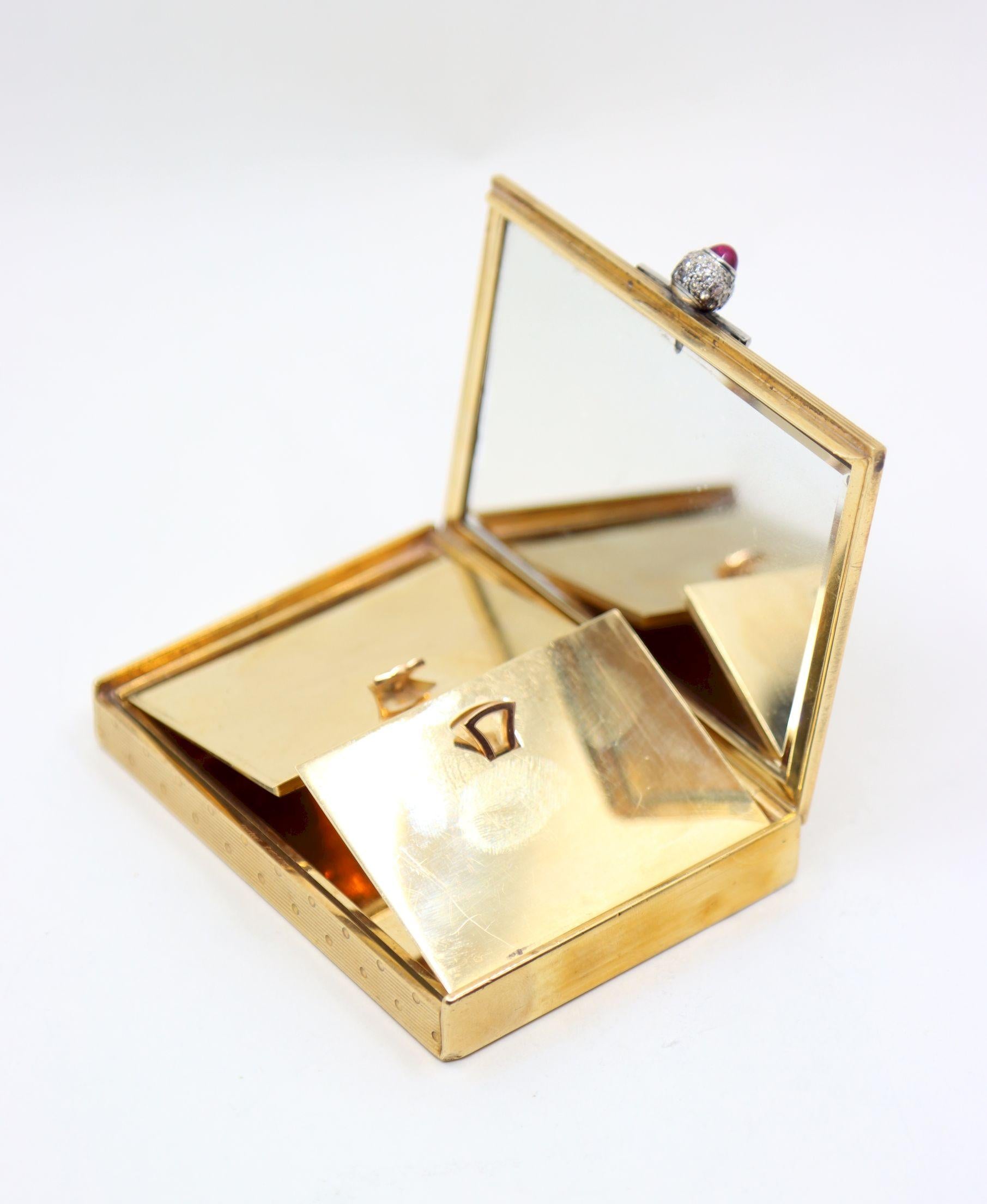 Antique Cartier 9CT Gold Diamond Ruby Compact Case