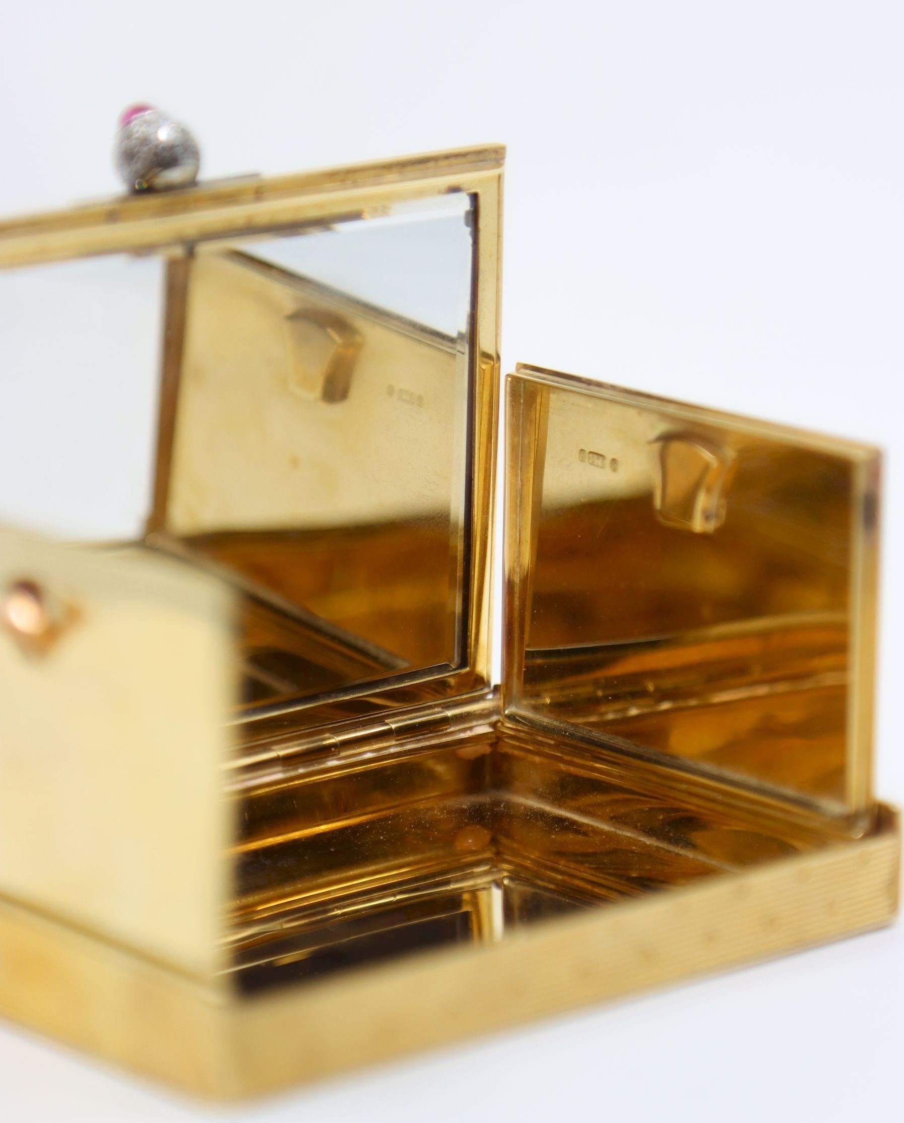 Antique Cartier 9CT Gold Diamond Ruby Compact Case