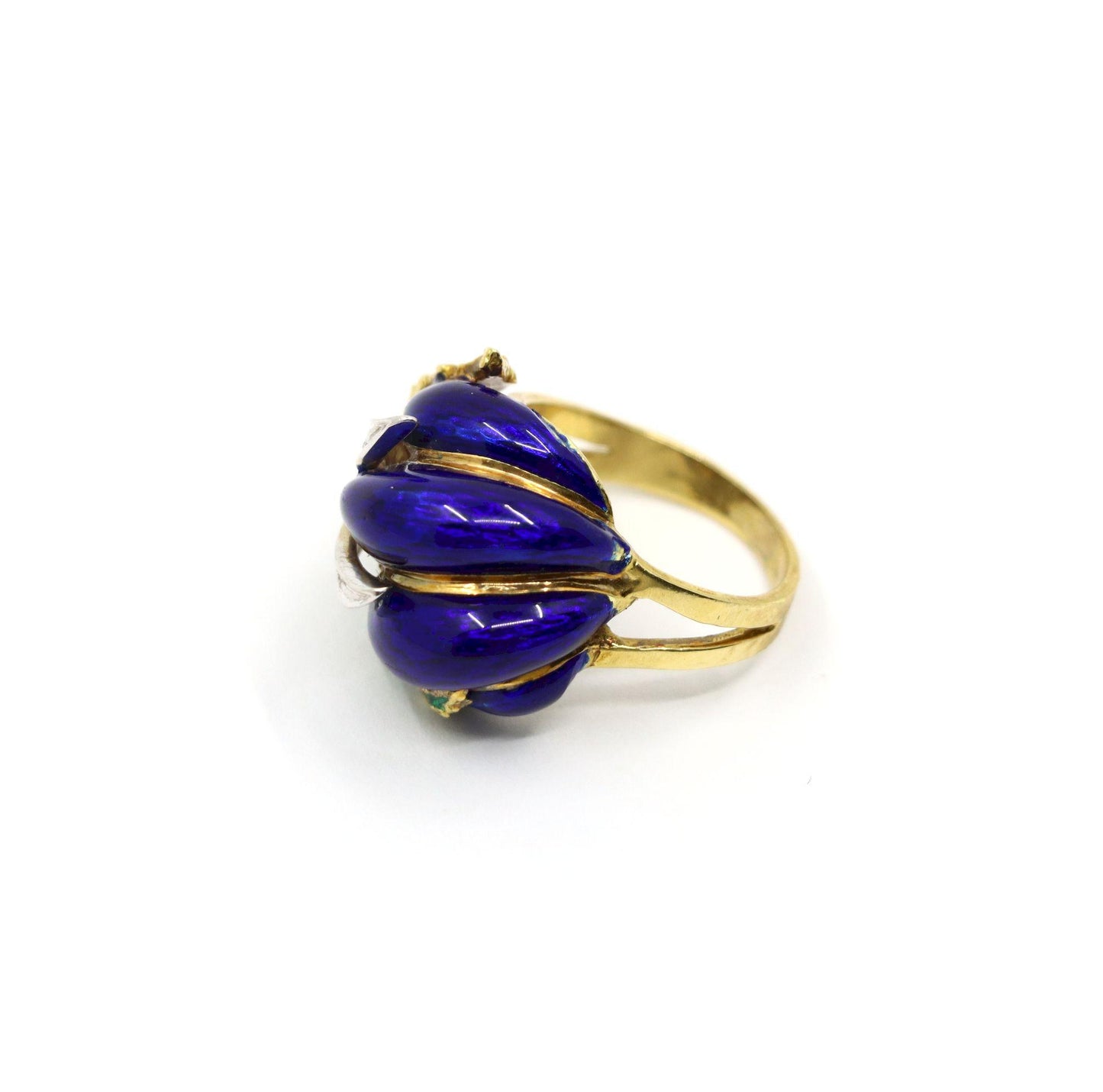 Vintage 18K Gold Diamond Enamel Ring