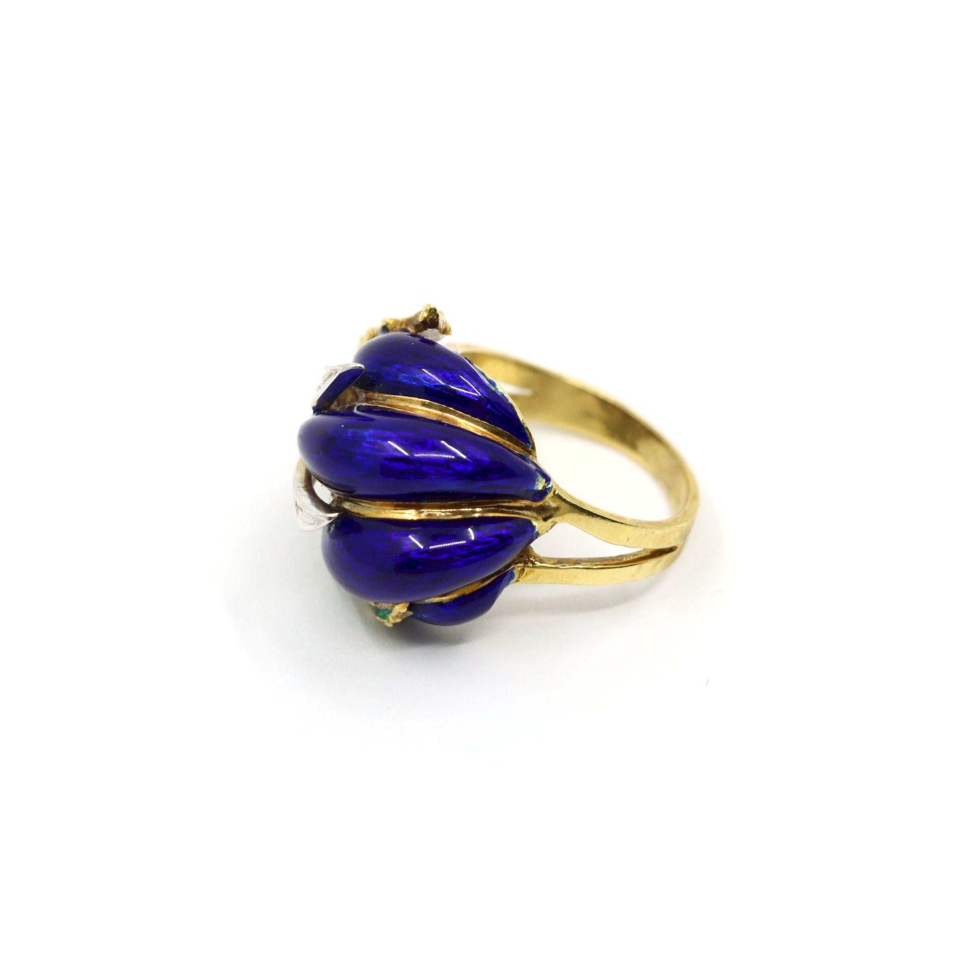 Vintage 18K Gold Diamond Enamel Ring
