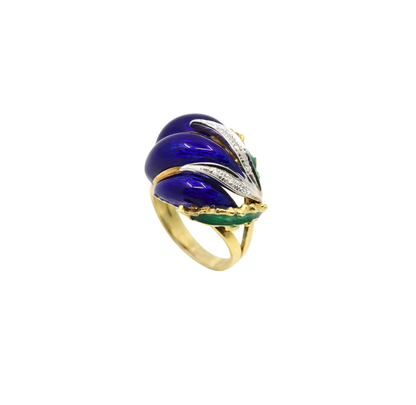 Vintage 18K Gold Diamond Enamel Ring