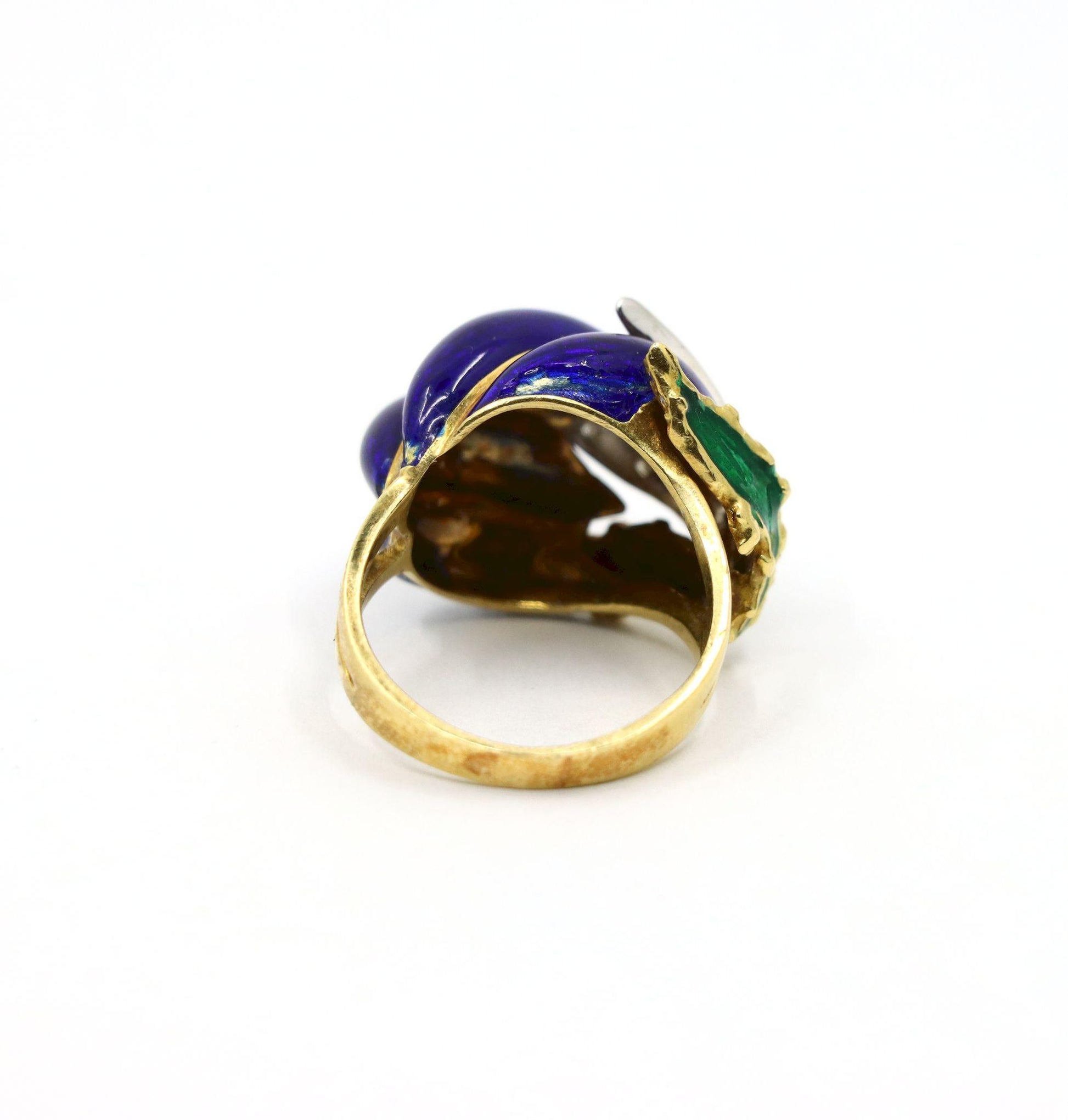 Vintage 18K Gold Diamond Enamel Ring