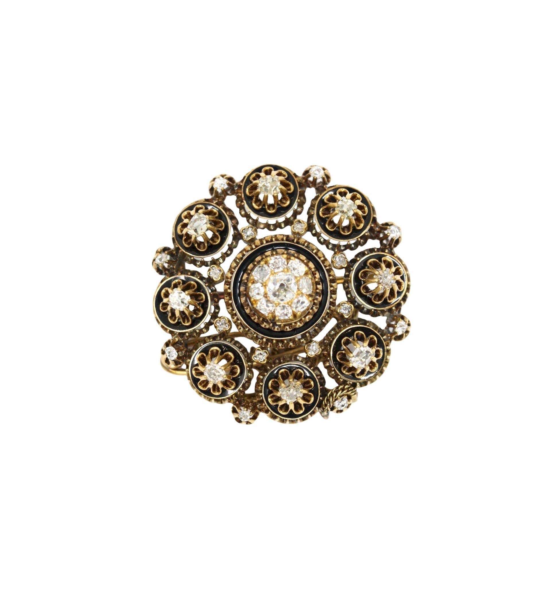 Antique 14K Gold Diamond Brooch