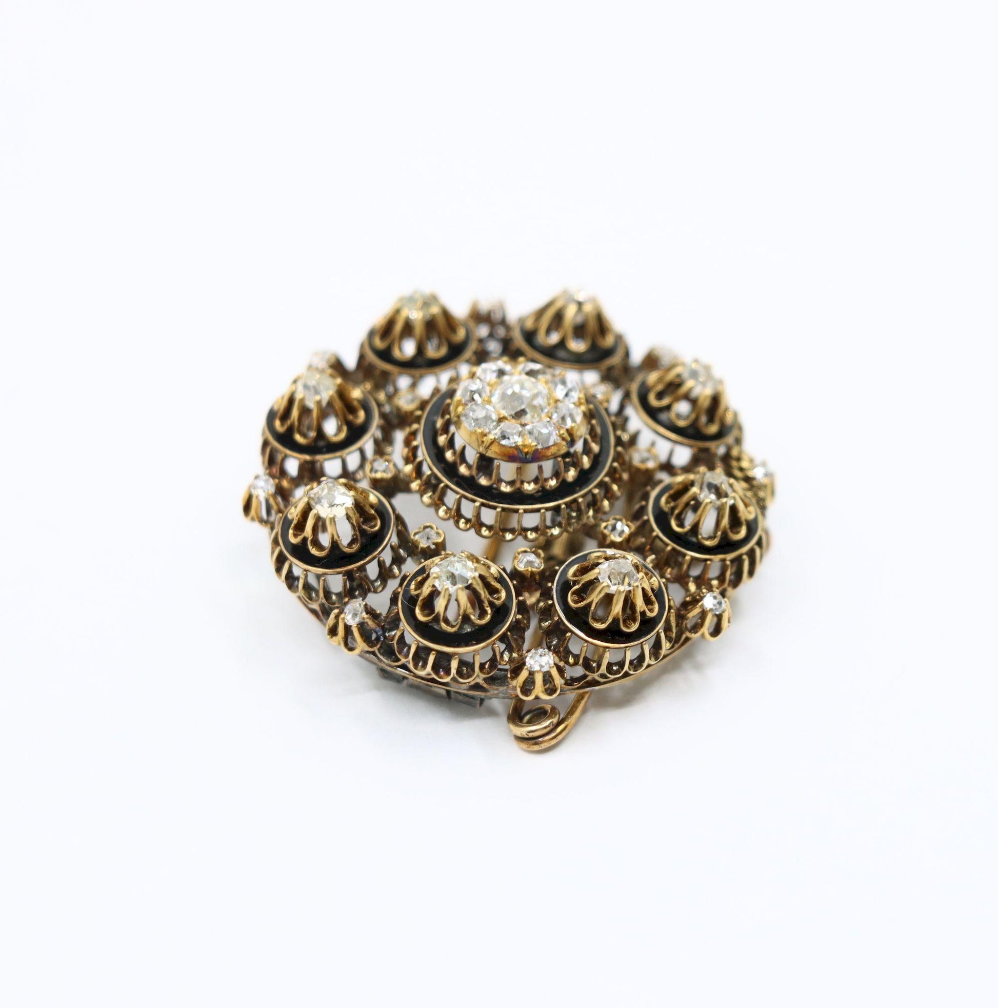 Antique 14K Gold Diamond Brooch