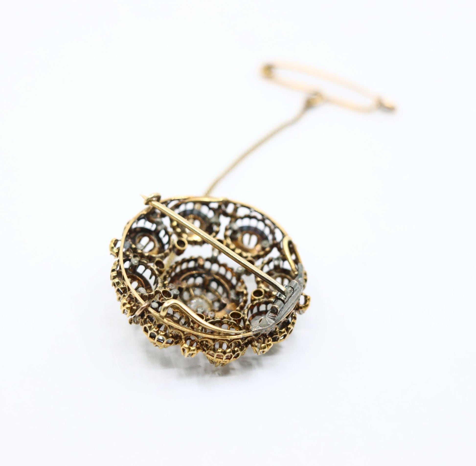 Antique 14K Gold Diamond Brooch