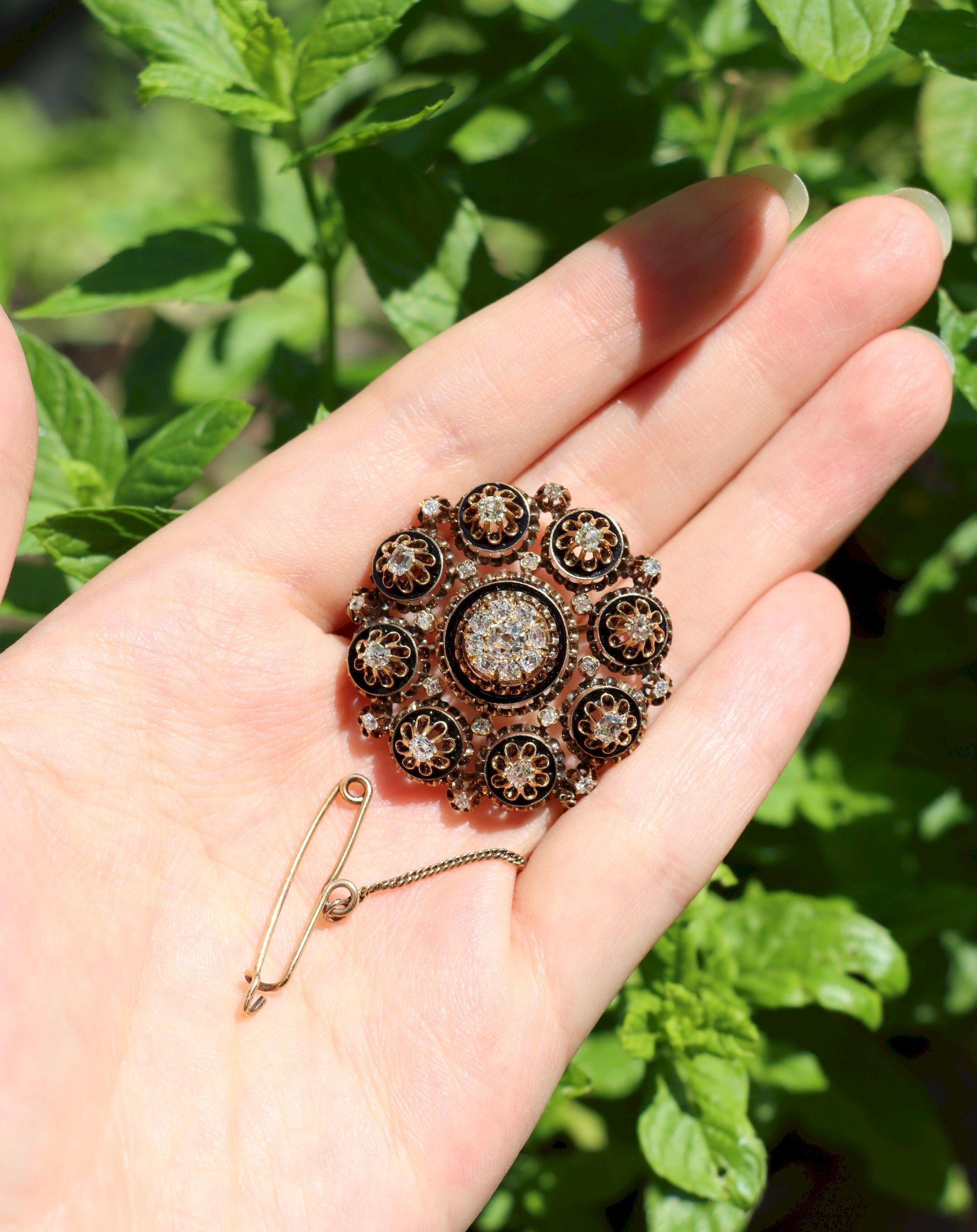 Antique 14K Gold Diamond Brooch