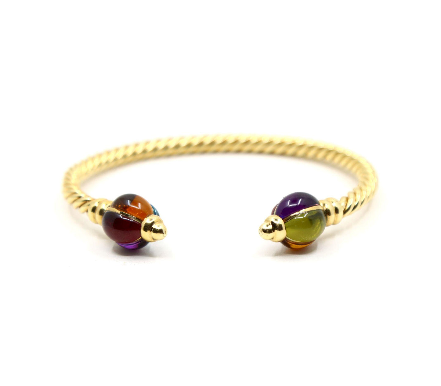 1980's Bulgari 18K Gold Multi-Gemstone Twisted Rope Cuff Bracelet