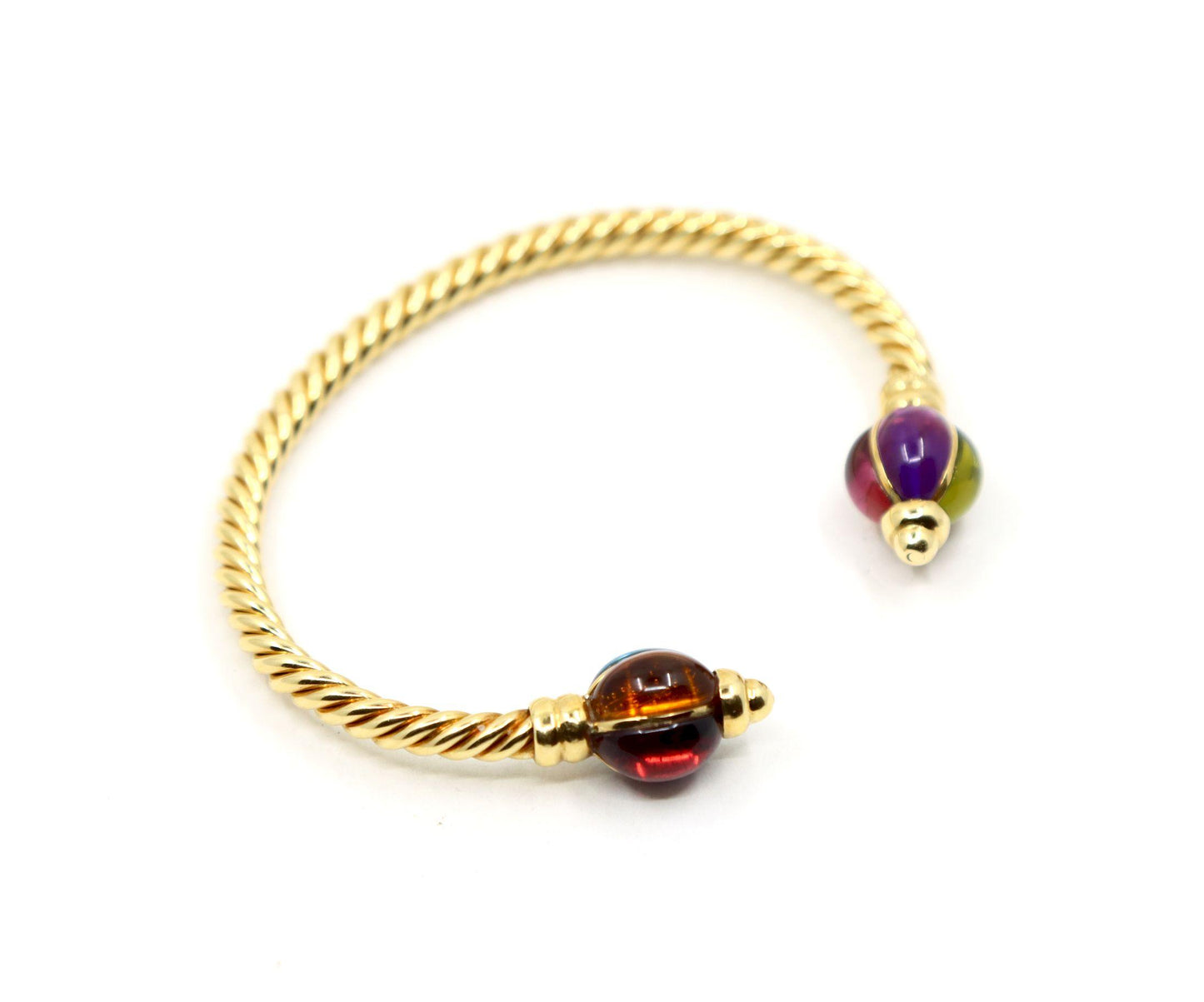 1980's Bulgari 18K Gold Multi-Gemstone Twisted Rope Cuff Bracelet