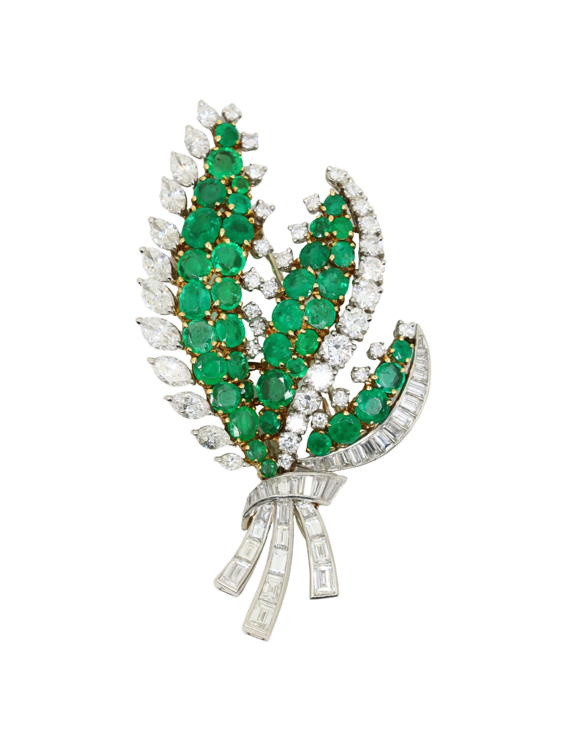 Cartier 18K Gold & Platinum Diamond Emerald Leaf Brooch