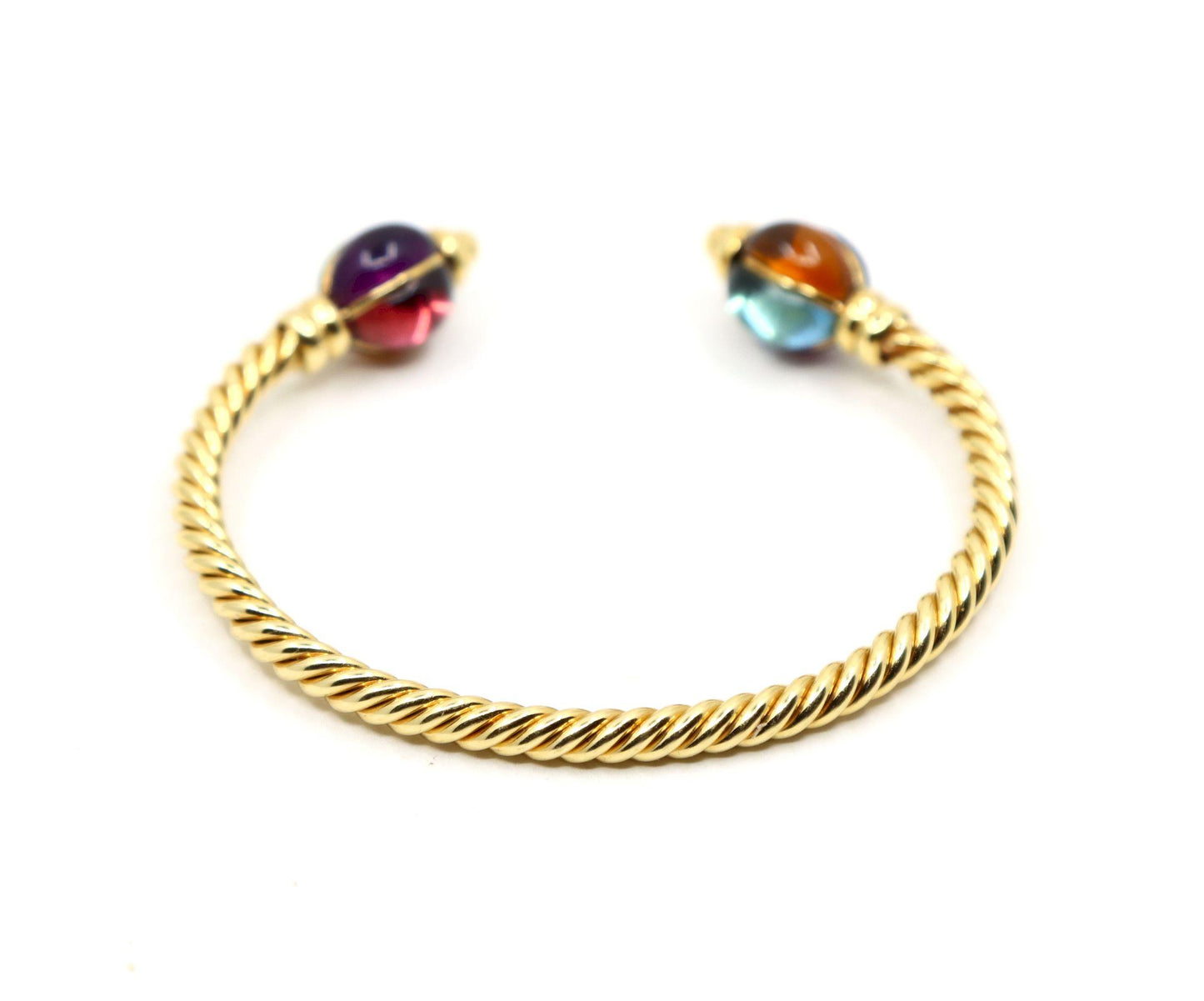 1980's Bulgari 18K Gold Multi-Gemstone Twisted Rope Cuff Bracelet