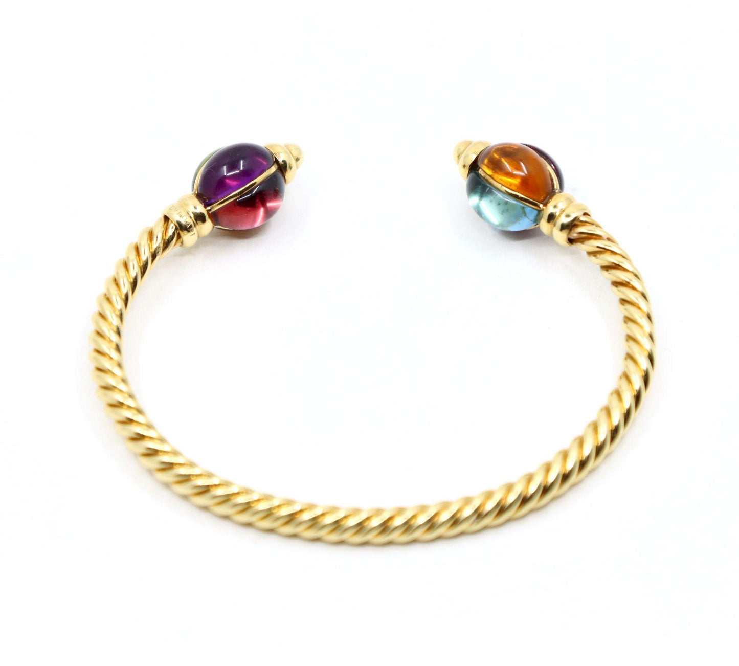 1980's Bulgari 18K Gold Multi-Gemstone Twisted Rope Cuff Bracelet