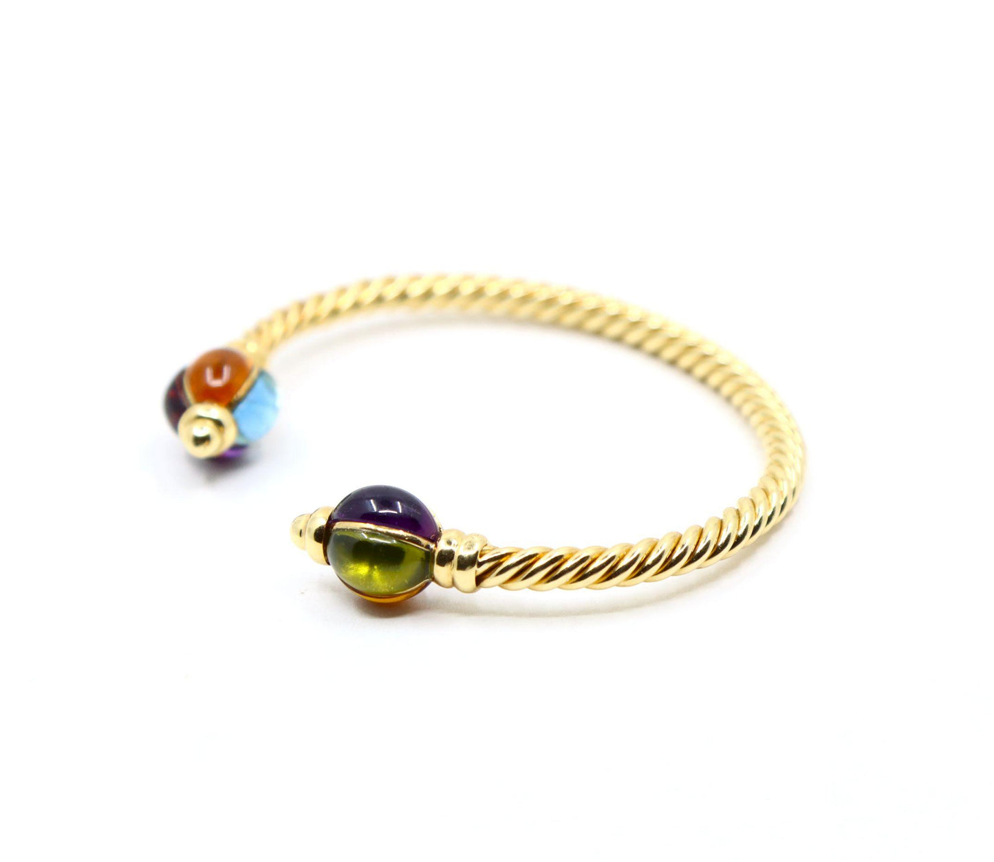 1980's Bulgari 18K Gold Multi-Gemstone Twisted Rope Cuff Bracelet